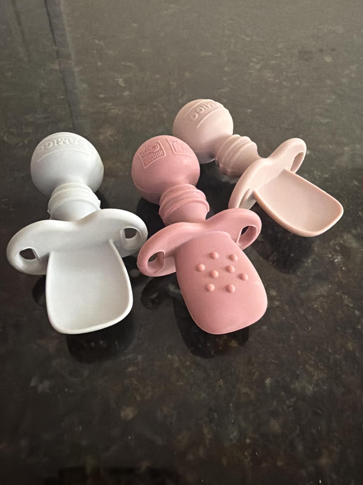 SAMiGO Silicone Baby Spoons Self Feeding 6+ Months - Infant Toddler Utensils - First Stage Baby Led Weaning Feeding Supplies - Set of 3 Pack customer photo 2