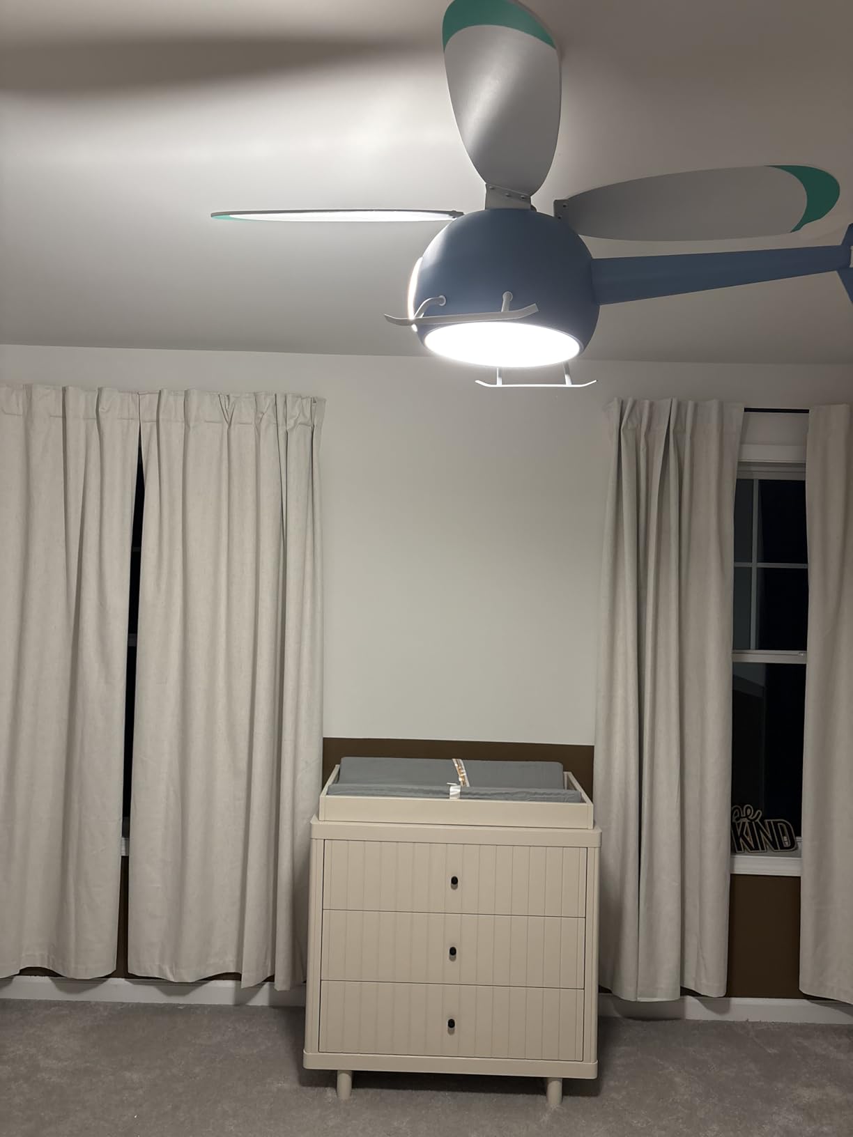 42 inch Children's Bedroom Helicopter Model Ceiling Fan with Lights, Remote Control Speed, 6-Speed Adjustment, Control Timing, Winter & Summer Positive & Negative, Blue customer photo 2