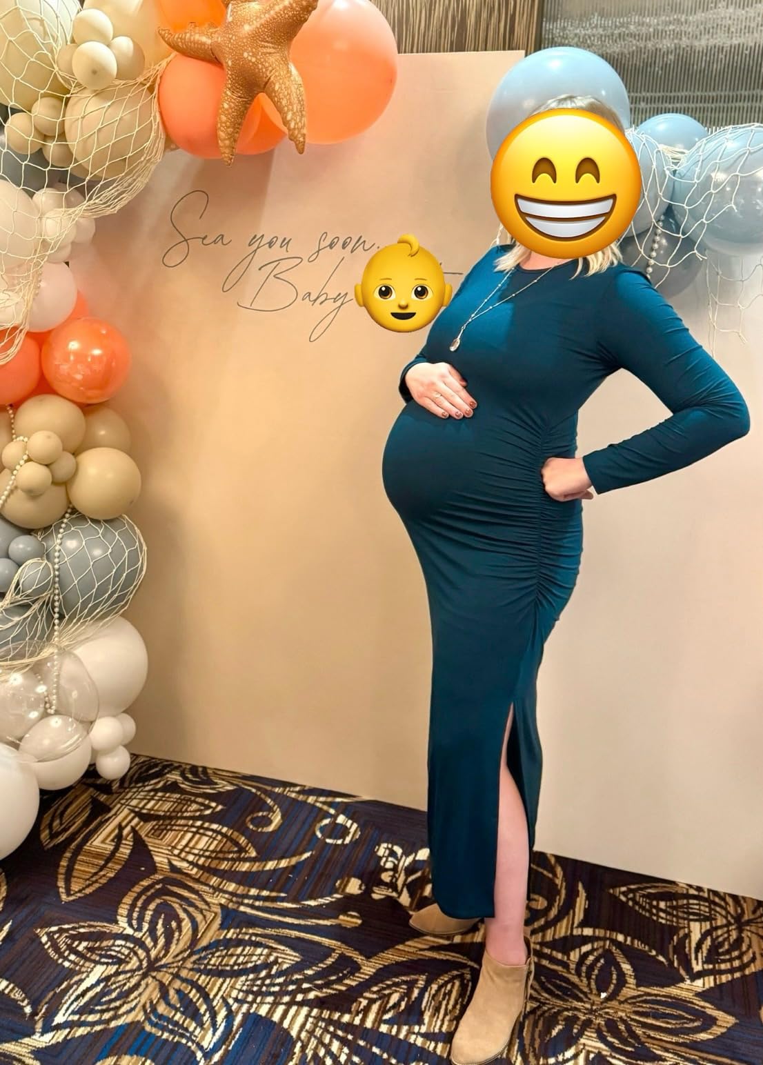 Smallshow Women's Split Maternity Dress Long Sleeve Ruched Pregnancy Clothes customer photo 2
