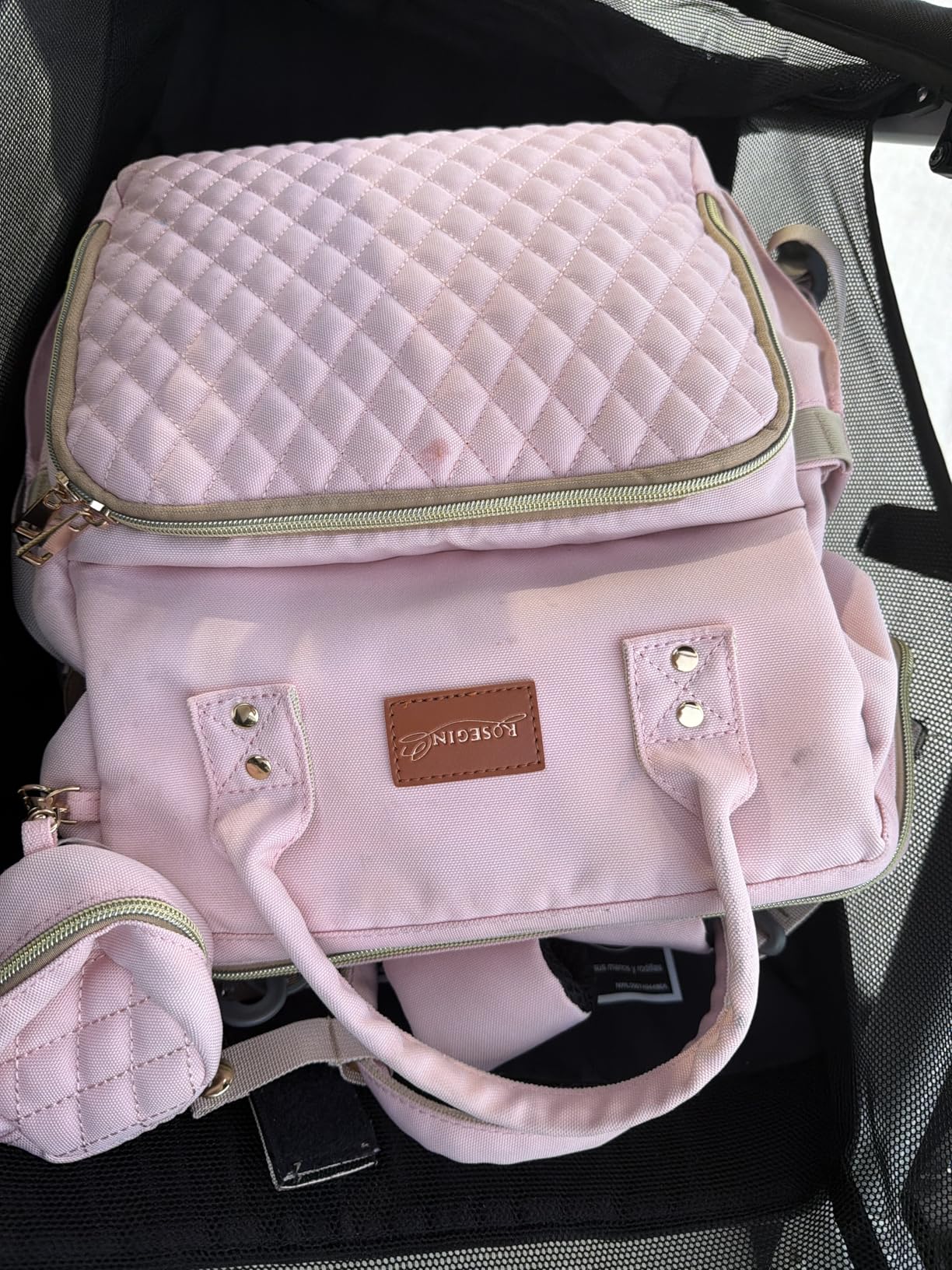 ROSEGIN Diaper Bag Backpack with Changing Pad Pacifier Case, Baby Bag for Boy Girl Toddler - Large, Stylish, Waterproof Travel Quilted Diaper Bag for Mom - Baby Shower Gifts, Black customer photo 2