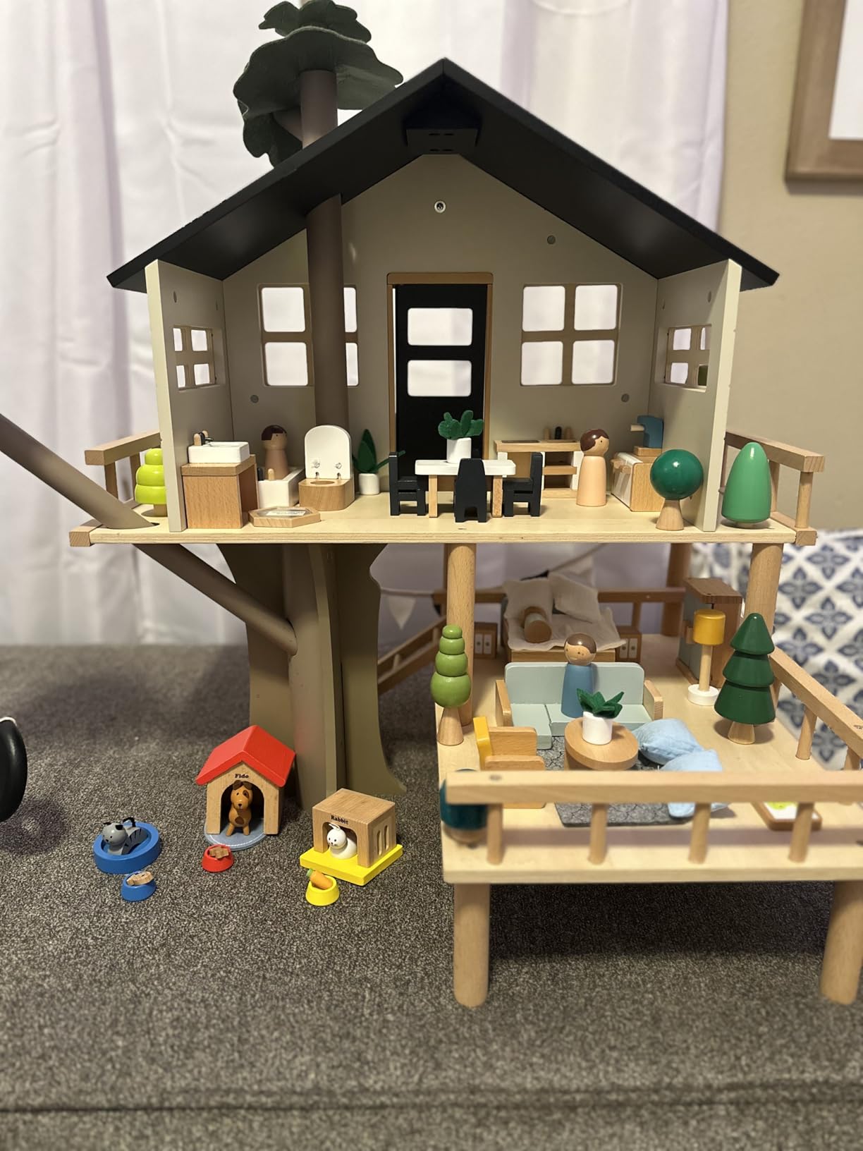 PairPear Wooden Toys Dollhouse Furniture Playset,Natural Wood Pretend Play Furnitures with Family Dolls,Dollhouse Accessories Toys Gift for Girls and Boys 3 Year and Up customer photo 1