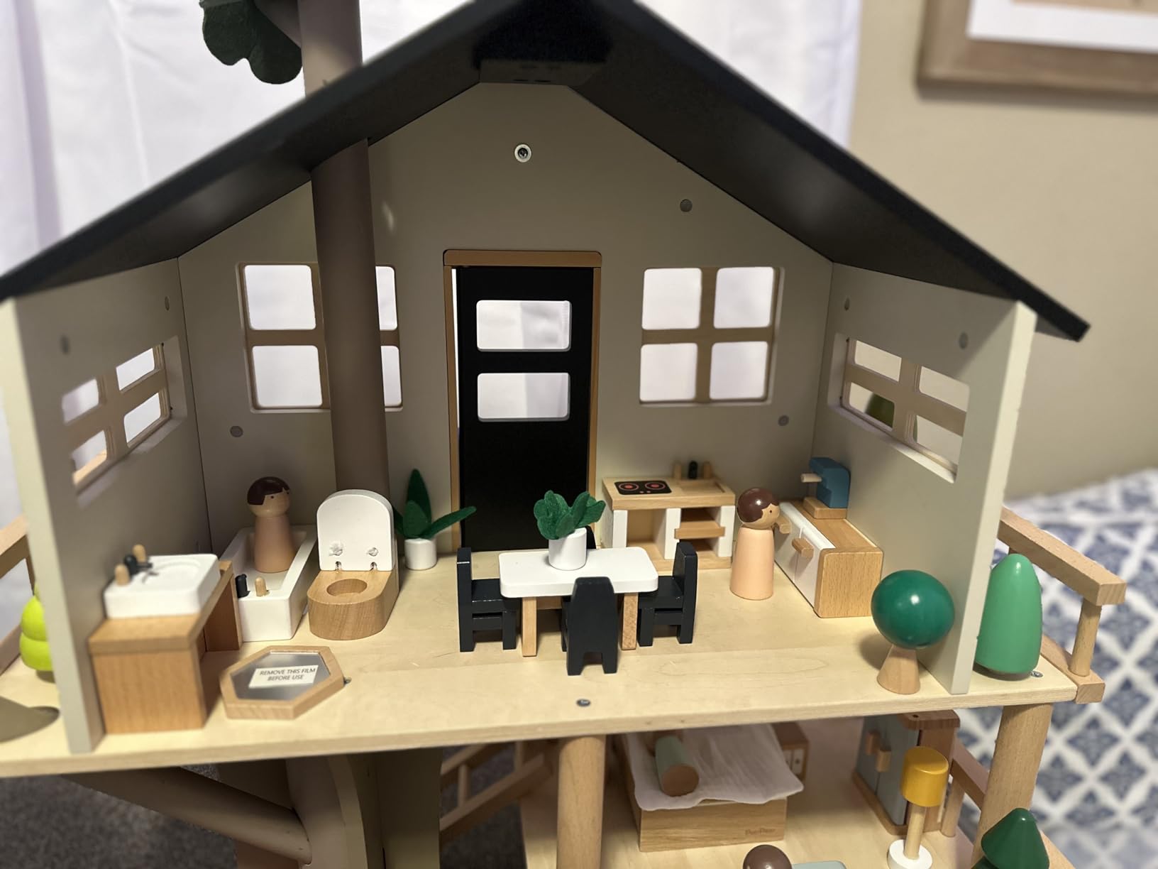 PairPear Wooden Toys Dollhouse Furniture Playset,Natural Wood Pretend Play Furnitures with Family Dolls,Dollhouse Accessories Toys Gift for Girls and Boys 3 Year and Up customer photo 2