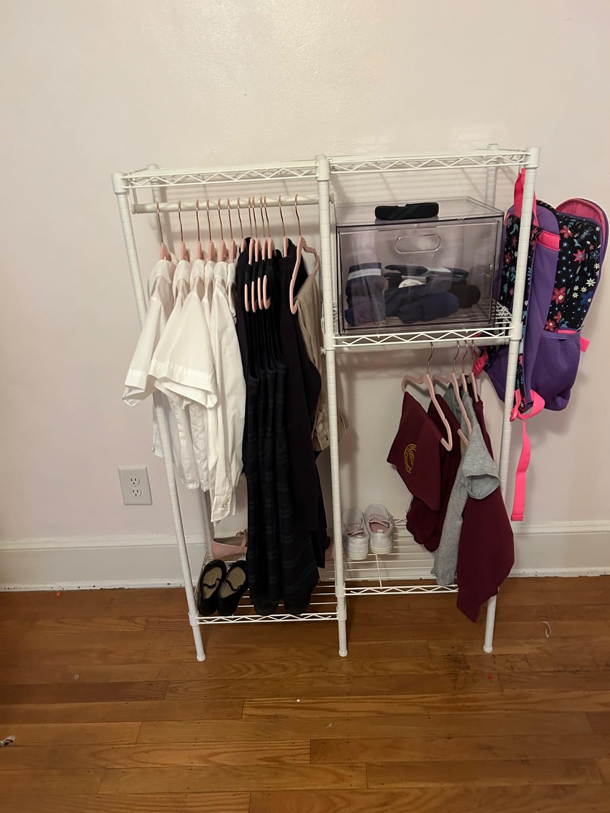 Ulif F1 Garment Rack for Kids, Baby, Students, and Children's Room, 4 Tiers Freestanding and Portable Heavy Duty Closets, Small Metal Clothes Rack with 2 Hanging Rod, 31.2