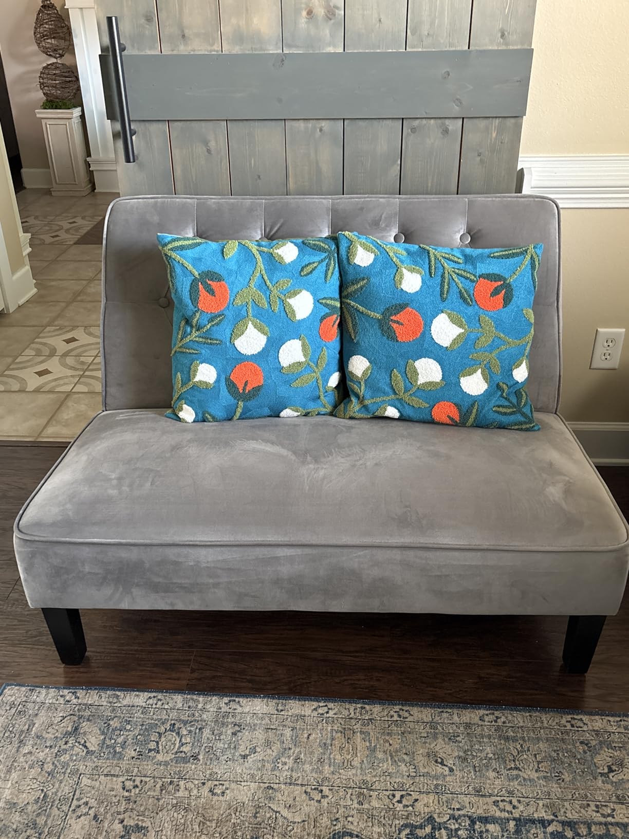 annjoe Button Tufted Loveseat Settee Upholstered Sofa Backrest Buckle Couch Banquette Bench for Dining Room Living Room Bedroom Funiture-Blue customer photo 1
