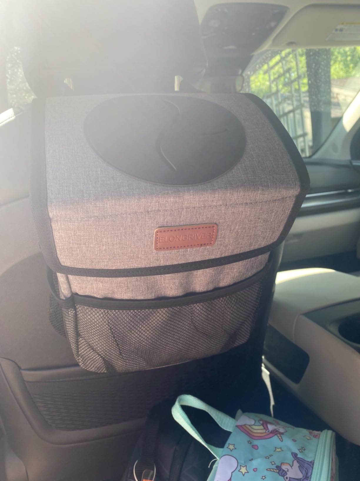 ELONGRIVER Car Trash Can Bin for Back Seat Leak Proof, Cute Car Trash Bag Hanging, Vehicle Trash Can for SUV Truck Van, Automotive Garbage Cans Front Seat Grey customer photo 2
