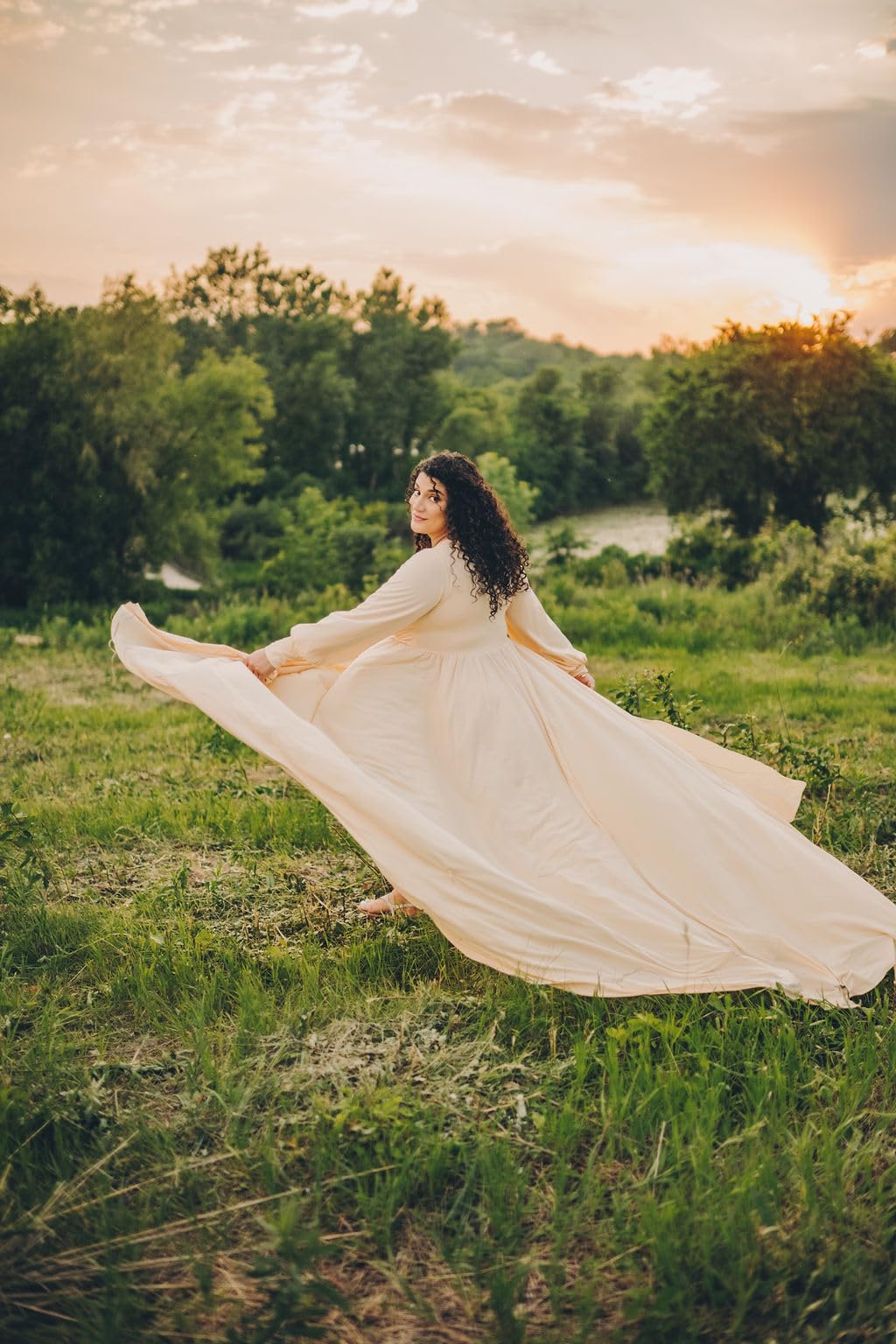 Maternity Dress for Photoshoot Baby Shower Long Sleeve Sweetheart Maxi Gown Flowy Slit Pregnancy Photography customer photo 1