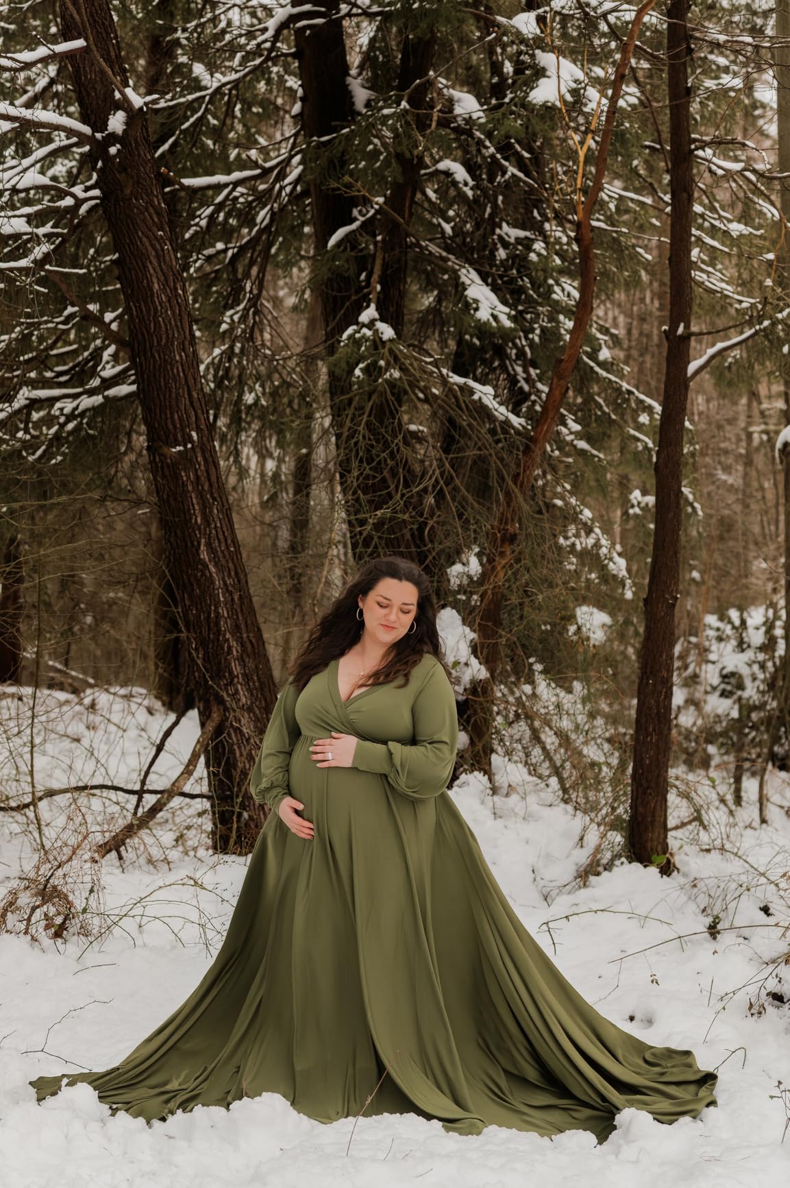 Maternity Dress for Photoshoot Baby Shower Long Sleeve Sweetheart Maxi Gown Flowy Slit Pregnancy Photography customer photo 2