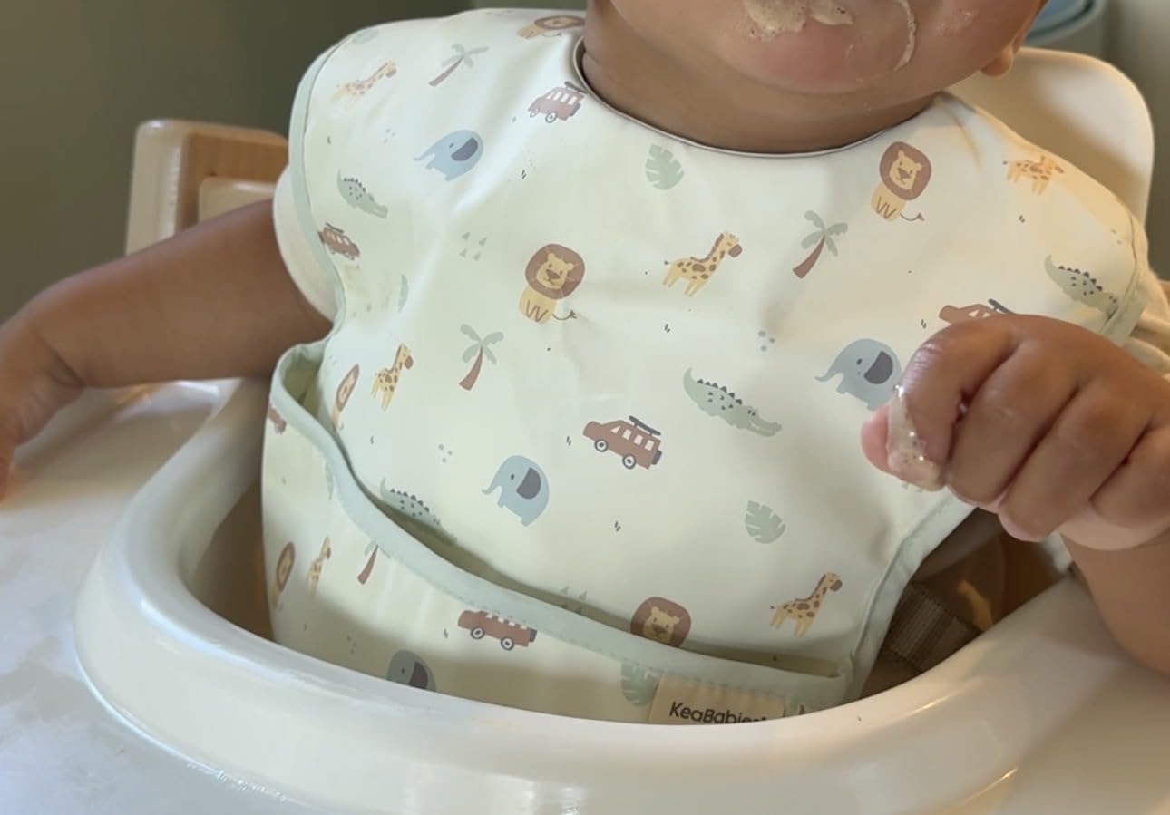 KeaBabies 3-Pack Waterproof Baby Bibs for Eating - Lightweight Toddler Feeding Bibs with Large Food Catcher, Mess Proof, Food-Grade Baby Eating Essentials, Easy to Put On & Clean (Ocean) customer photo 1