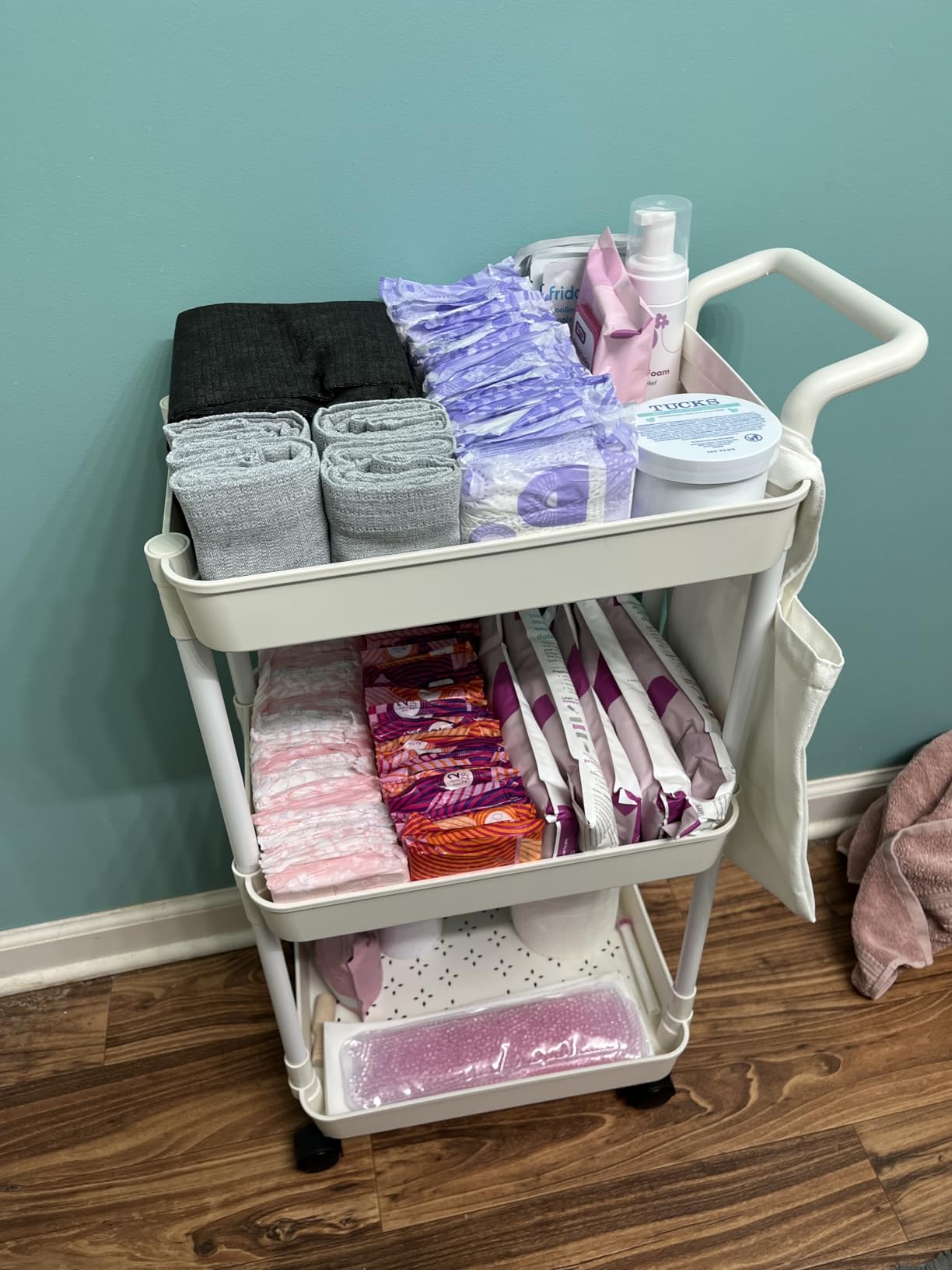 Volnamal Baby Diaper Caddy, Plastic Movable Cart for Newborn Nursery Essentials Diaper Storage Caddy Organizer for Changing Table & Crib, Easy to Assemble, Beige customer photo 2