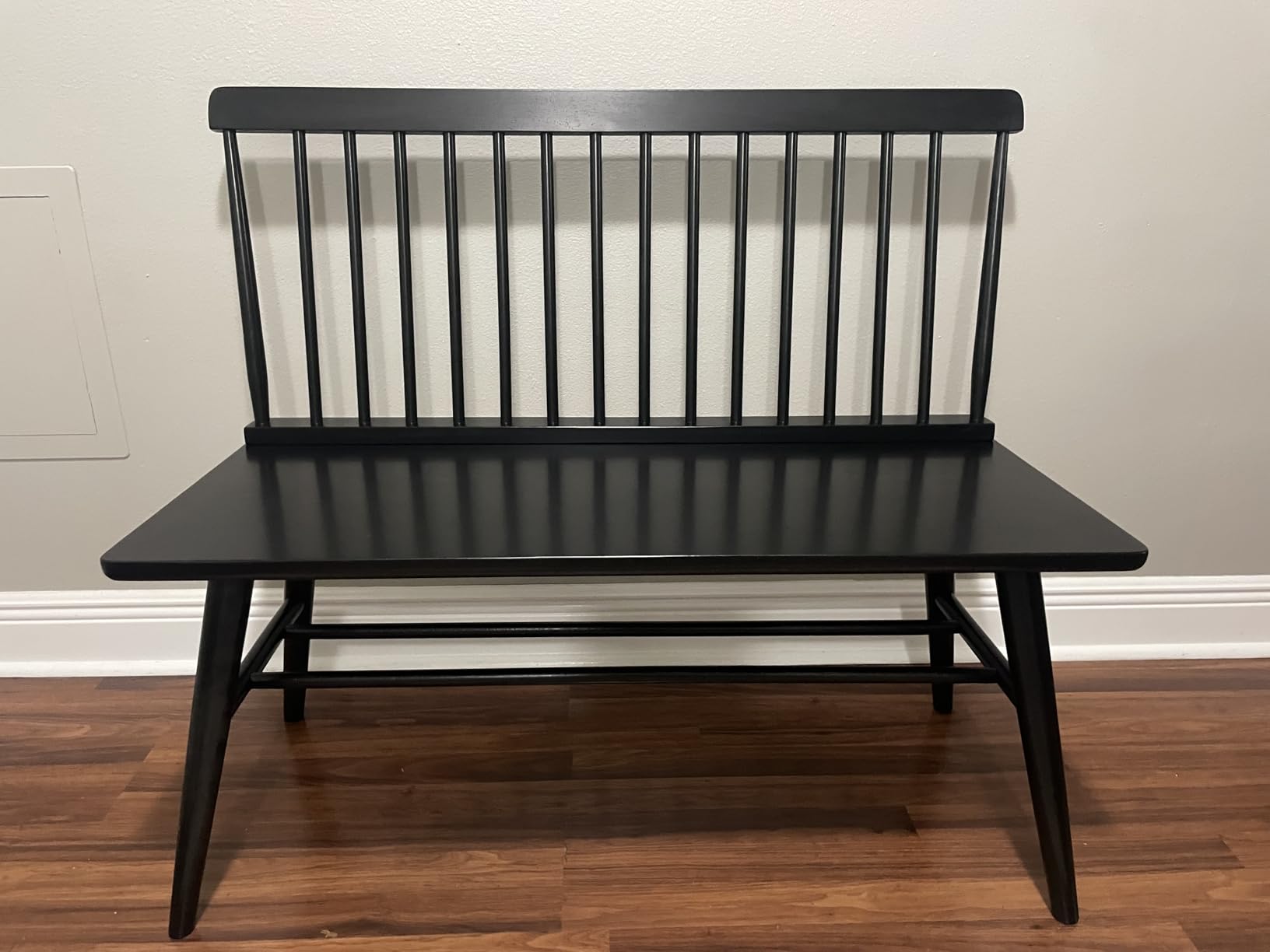 DUHOME Entryway Bench, Black Dining Bench with Spindle Back Farmhouse Wood Windsor Bench for Foyer Balcony Living Room, Black customer photo 2