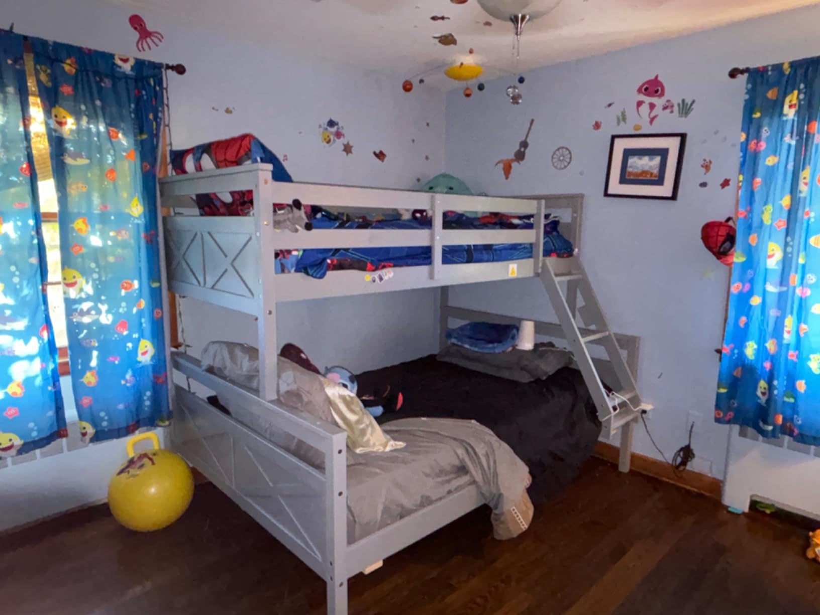 Merax Trundle Bunk Bed, Twin Over Full Wood Bunk Bed with Twin Size Trundle, Solid Wood Bunk Bed Frame with Guardrail and Ladder, Grey customer photo 2