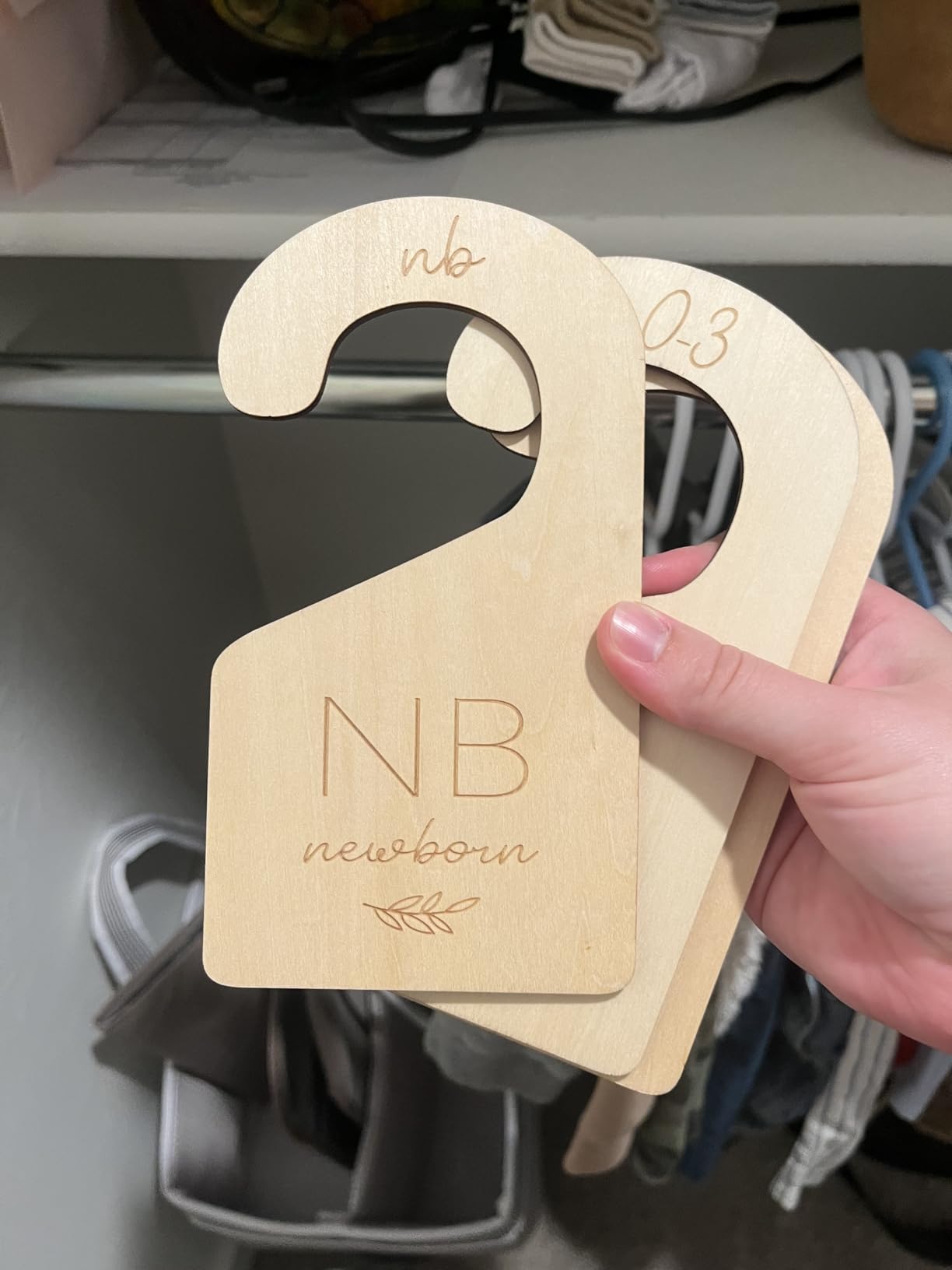 Beautiful Wooden Baby Closet Dividers Set of 7 - Double-Sided Organizer for Newborn to 24 Months Size Clothes - Adorable Nursery Decor Hanger Dividers Easily Organize Your Little Girls or Boys Room customer photo 1