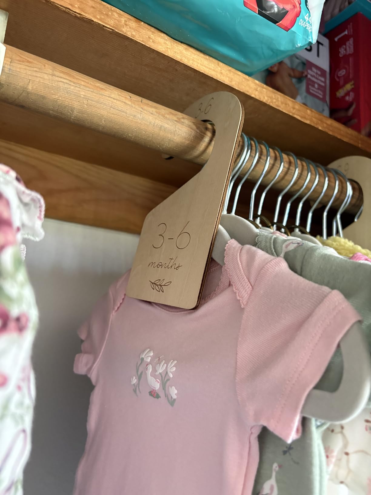 Beautiful Wooden Baby Closet Dividers Set of 7 - Double-Sided Organizer for Newborn to 24 Months Size Clothes - Adorable Nursery Decor Hanger Dividers Easily Organize Your Little Girls or Boys Room customer photo 2
