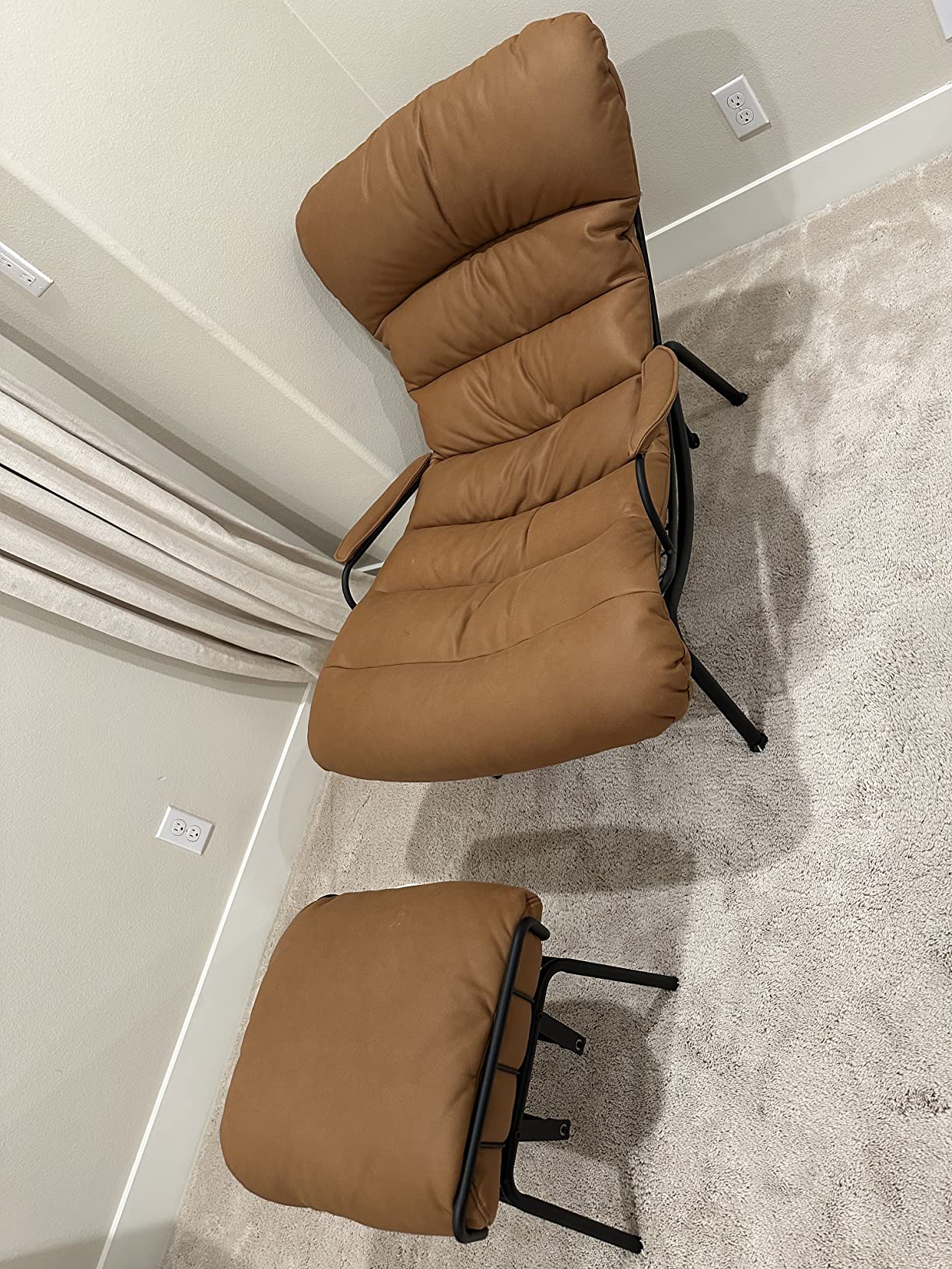 ovios Glider Rocking Chair with Ottoman, Mid-Century Modern Recliner Chair with Footrest, Comfy Gliding Rocker Lazy Accent Armchair for Living Room Bedroom, Cloud Flannel Velvet, Beige customer photo 1