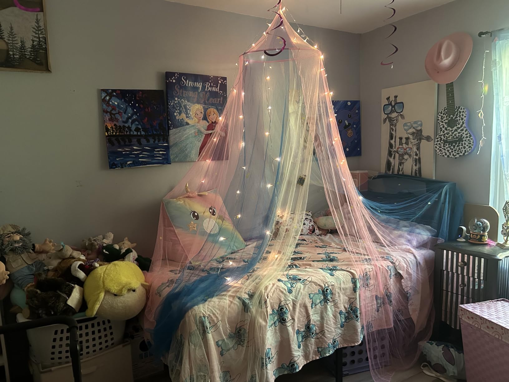 Bollepo Bed Canopy for Girls with Glowing Stars - Canopy Bed Curtains | Fits Single, Twin, Full, Queen Size Kids - Princess Bed Canopy | Rainbow Bedroom Accessories, Netting Room Decor, Ceiling Tent customer photo 2