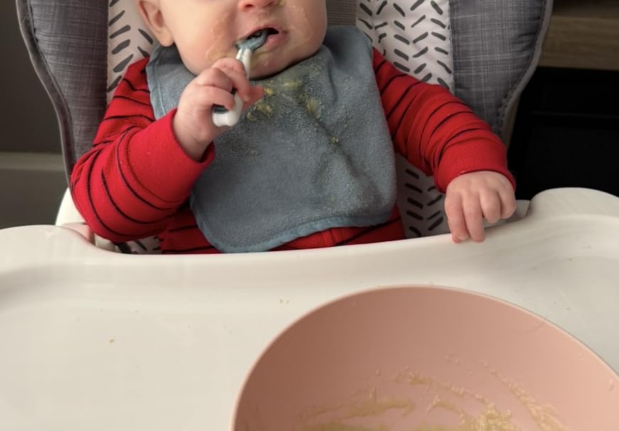 NumNum Baby Spoons Set, Baby Essentials Pre-Spoon GOOtensils for 6+ Months, First Stage Self-Feeding Spoons for Baby Led Weaning (BLW), Silicone Toddler Utensils, BPA-Free, 2 Pack Beige/Mauve customer photo 2
