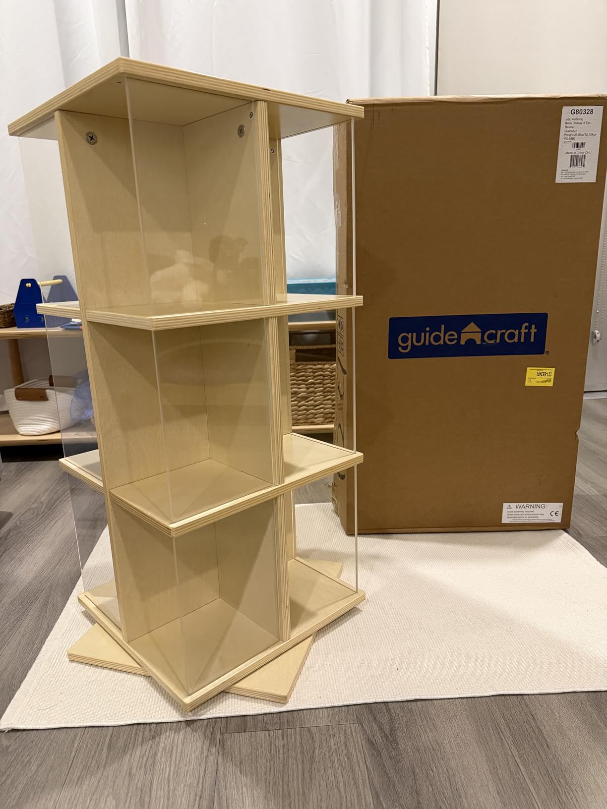 Guidecraft EdQ Kids Rotating Bookshelf: Natural Wood Revolving Bookcase - 360 Degree Spinning Book Shelf Tower with Acrylic Montessori Storage for Classroom, Bedroom and Playroom | Toy Organizer customer photo 2