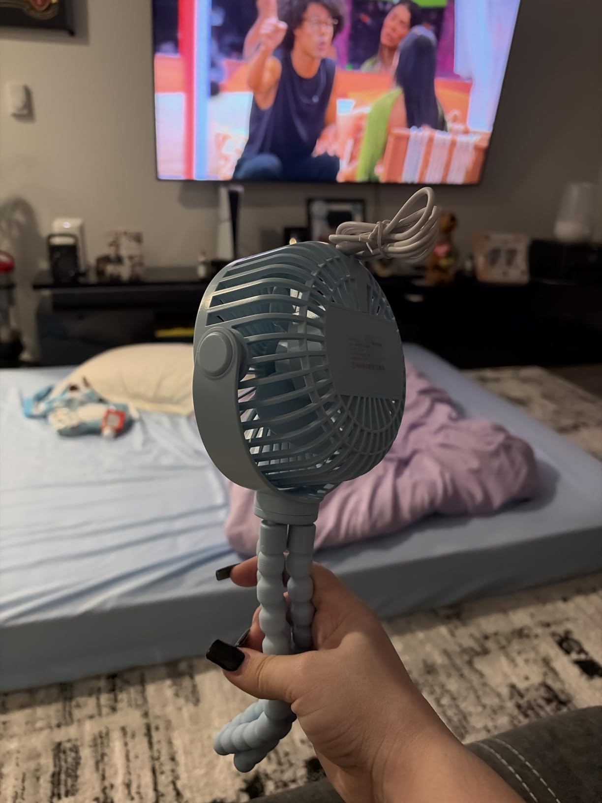 SWEETFULL Portable Stroller Fan with LED Display, 4 Speed Rechargeable Mini Clip On Fan, 360° Rotate Flexible Tripod Better Cooling Small Baby Fan for Car Seat Crib Travel Bike Treadmill (Black) customer photo 1