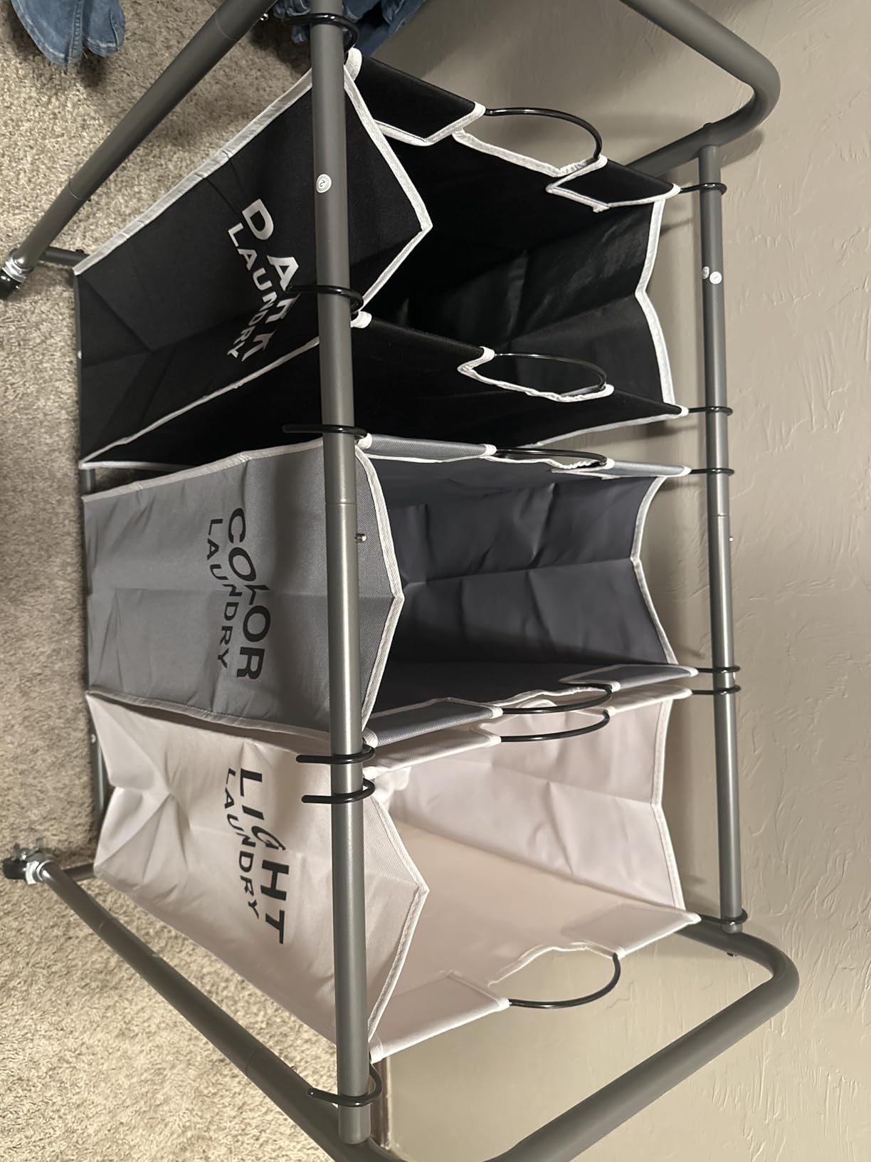 ROMOON Laundry Sorter Hamper 3 Section, Divided Laundry Basket Organizer with Heavy Duty Lockable Wheels and Removable Bags, Rolling Clothes Hamper for Apartment, Dorm & Family (135L Multicolor) customer photo 2