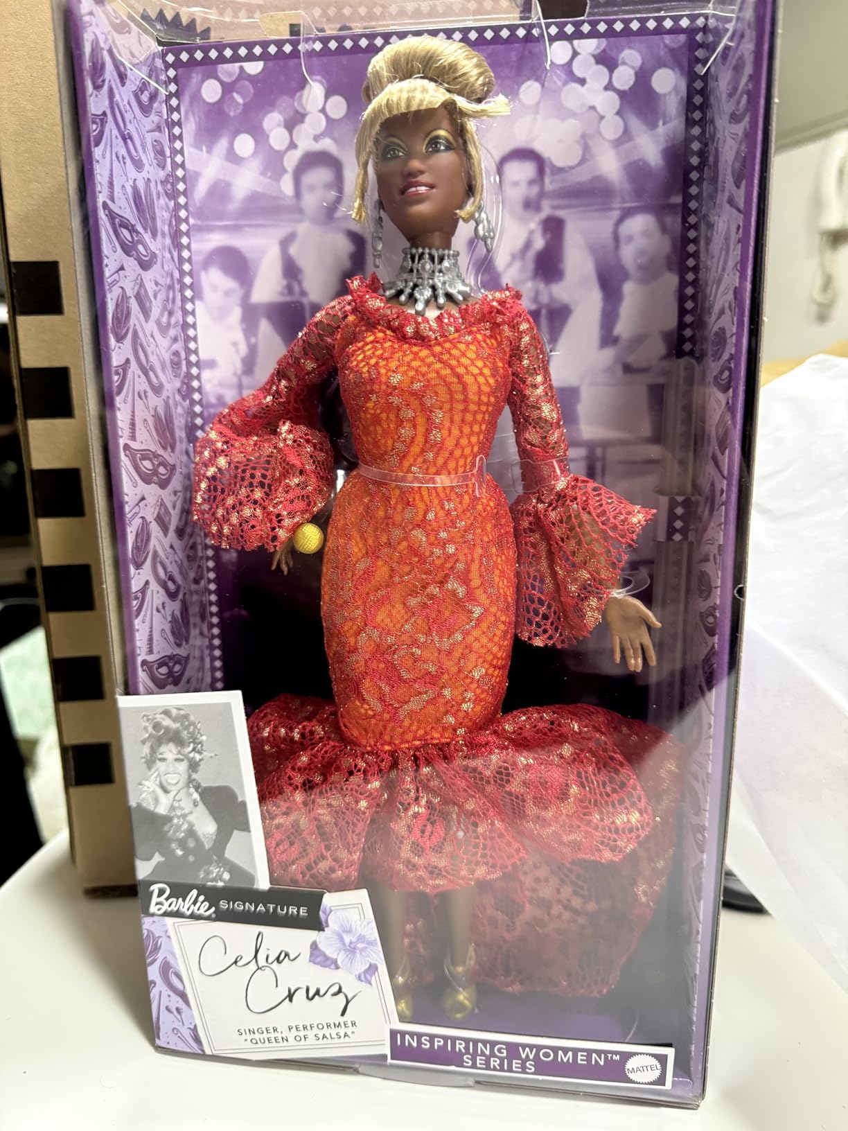 Barbie Inspiring Women Doll, Celia Cruz Queen of Salsa in Red Lace Dress with Golden Microphone, Collectible with Doll Stand & Certificate of Authenticity customer photo 1
