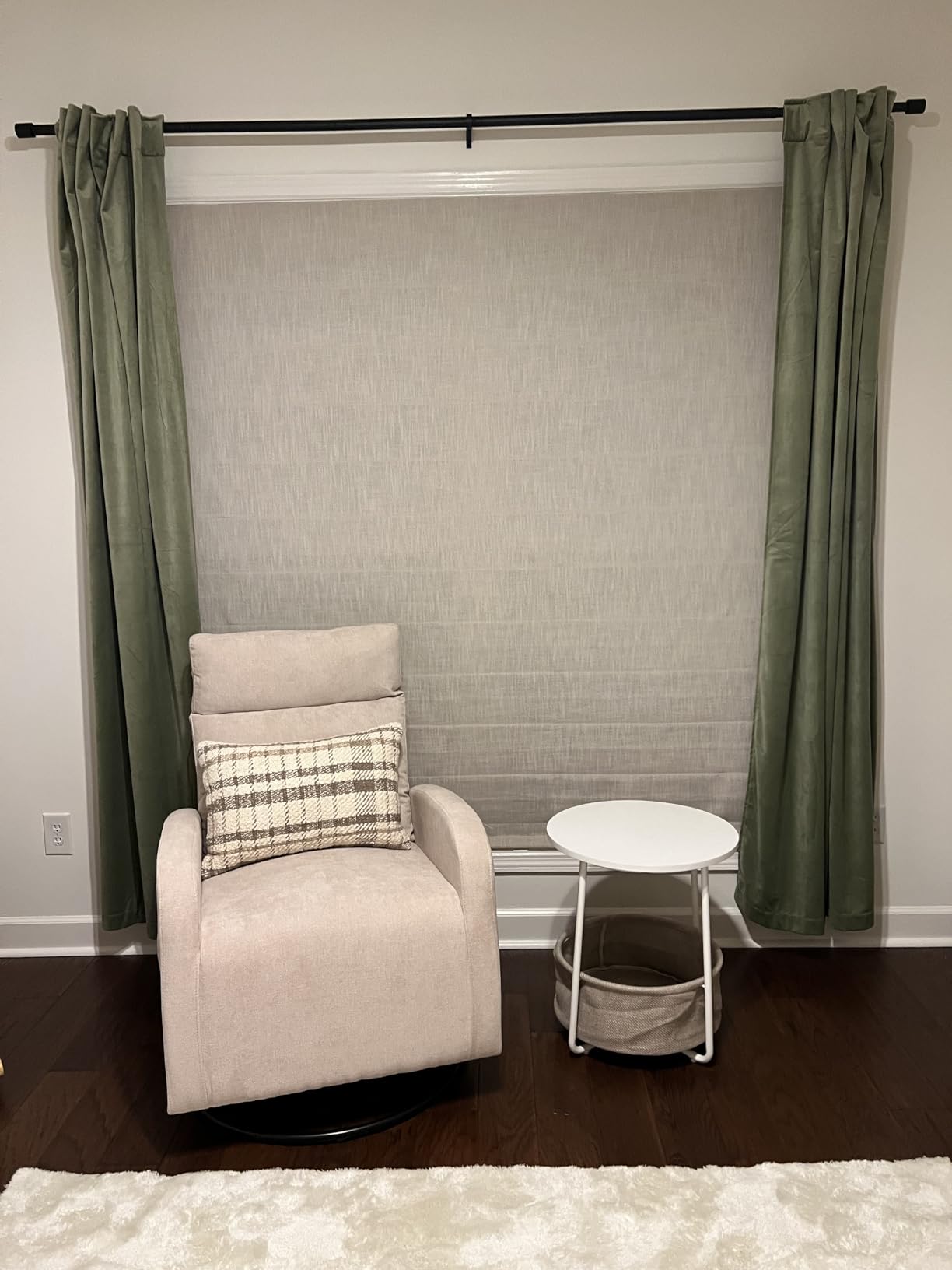Modern Swivel Glider Chair, Upholstered Accent Glider Rocker for Baby Nursery, Comfy Tall Back Rocking Armchair with Side Pocket and Headrest for Living Room, Bedroom, White Teddy Fabric customer photo 1