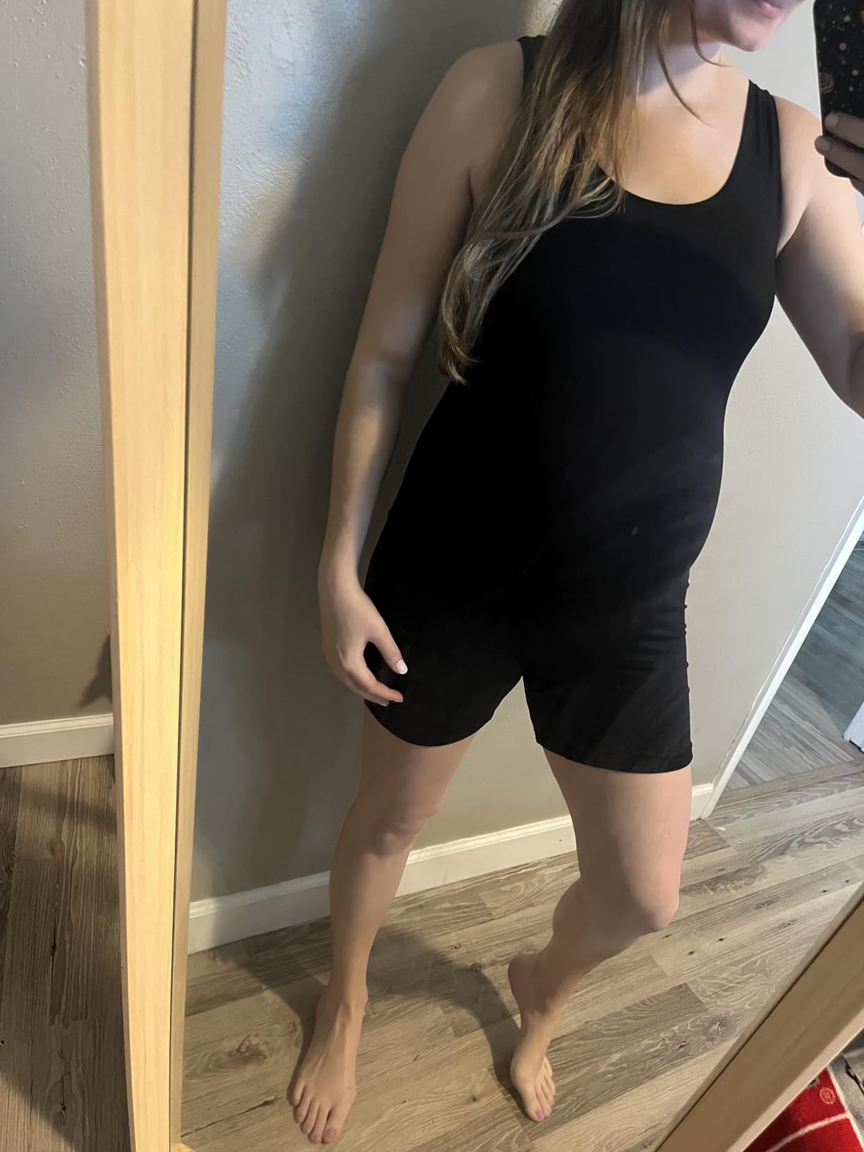 POSHDIVAH Women's Maternity Bodysuit Pregnancy Shapewear Double Lined Sleeveless Tank Top Shorts Romper Jumpsuit customer photo 1