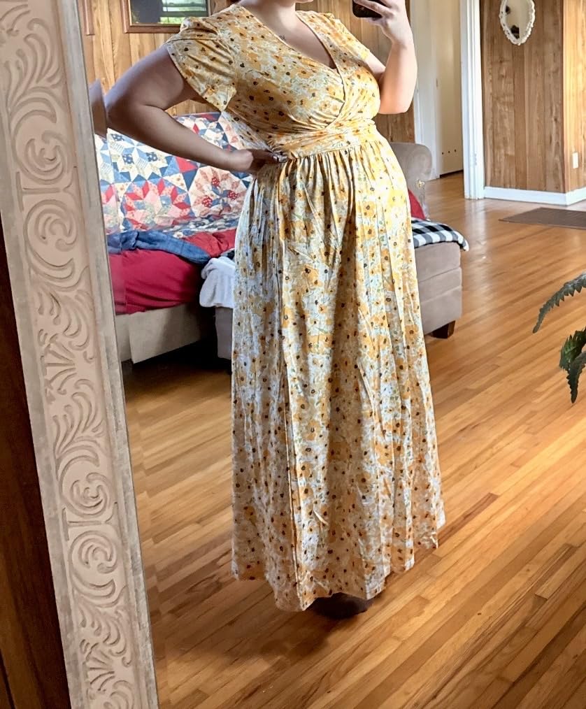 OUGES Maternity Maxi Dress Wrap Baby Shower Pregnancy Dresses for Photoshoot Maternity Outfits Summer Clothes 2026 customer photo 1