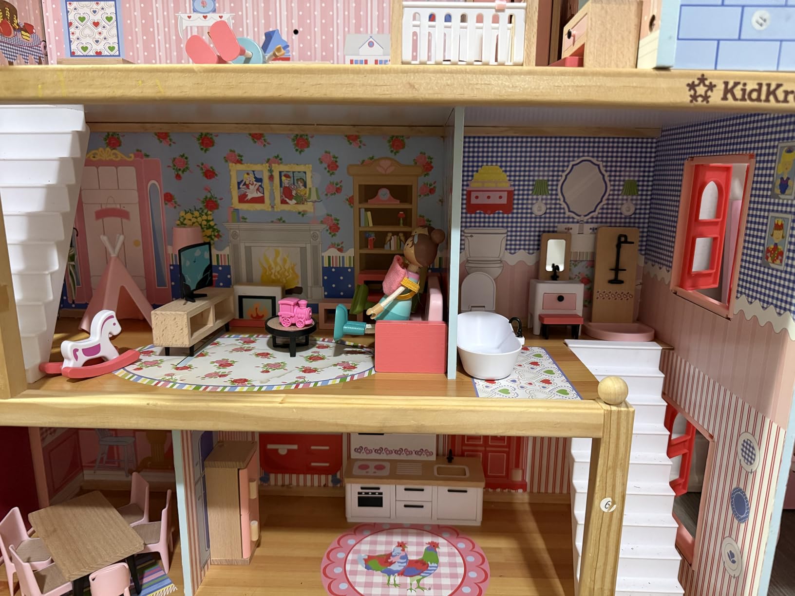 Giant bean 36pcs Wooden Dollhouse Furniture Set with Dolls for 5 Rooms, Wood & Plastic Pink Dollhouse Accessories Pretend Play Furniture Toy for Kids Boys Girls Toddler 3+ customer photo 1