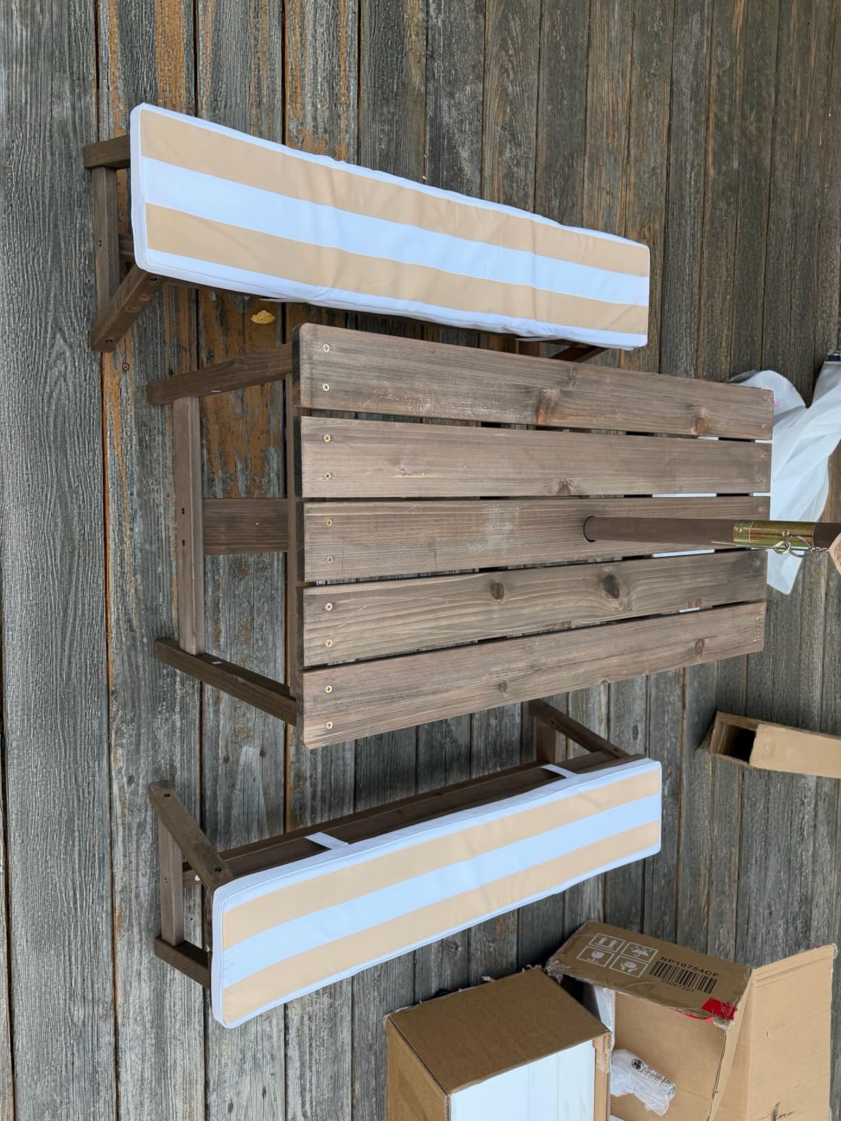 HONEY JOY Kids Picnic Table, Outdoor Wooden Table & Bench Set w/Removable Cushions and Umbrella, Stripe Fabric, Children Backyard Furniture for Patio Garden, Gift for Toddler Boys Girls Age 3+(Coffee) customer photo 1