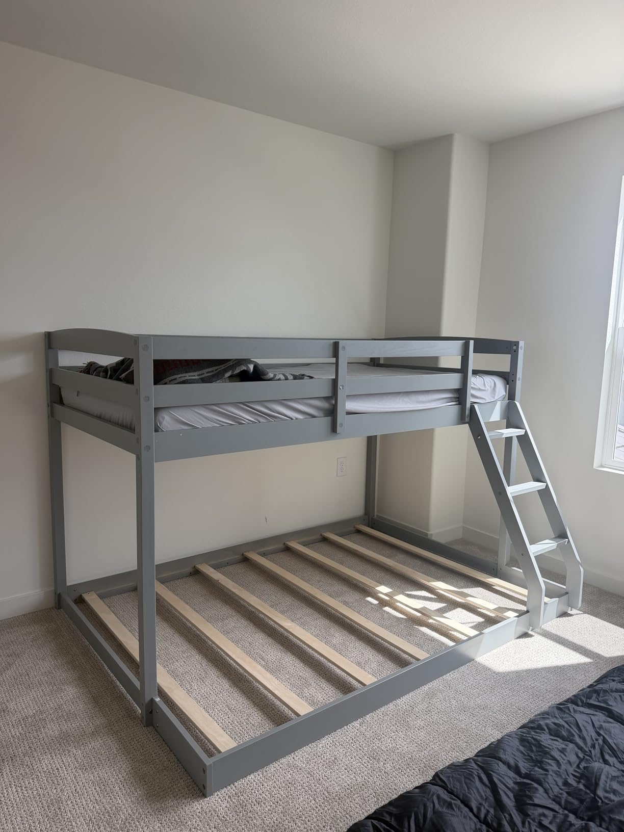 KOMFOTT Wood Twin Over Twin Bunk Bed with Trundle, Solid Pine Wood Bunk Bed Frame with Ladder & Safety Guardrails, Space-Saving Convertible Twin Bed Frame for Home & Dormitory, No Box Spring Needed customer photo 1