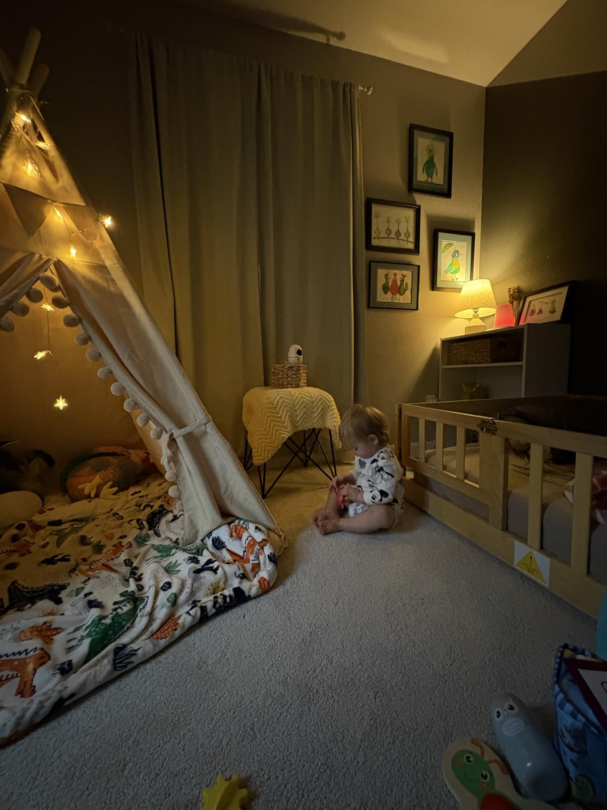 RONGFA Teepee for Kids Tent Indoor with Floor Mat,Carry Bag,Banner,Play Cottage with Star Light, Cotton Canvas Kids Teepee Tent for Girls & Boys, Pompom Ball Design, Foldable Teepee Tent customer photo 2