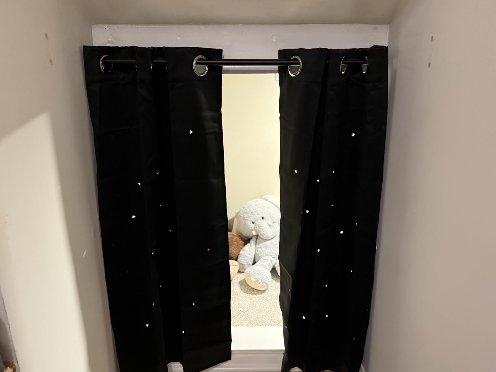 NICETOUNT Kids Curtains Punched Out Stars, Moroccan Blue Star Curtains for Girls' Bedroom, Thick and Soft Room Darkening Shade for Baby Nursery, (W34 x L45 Inches, 2 Panels) customer photo 2