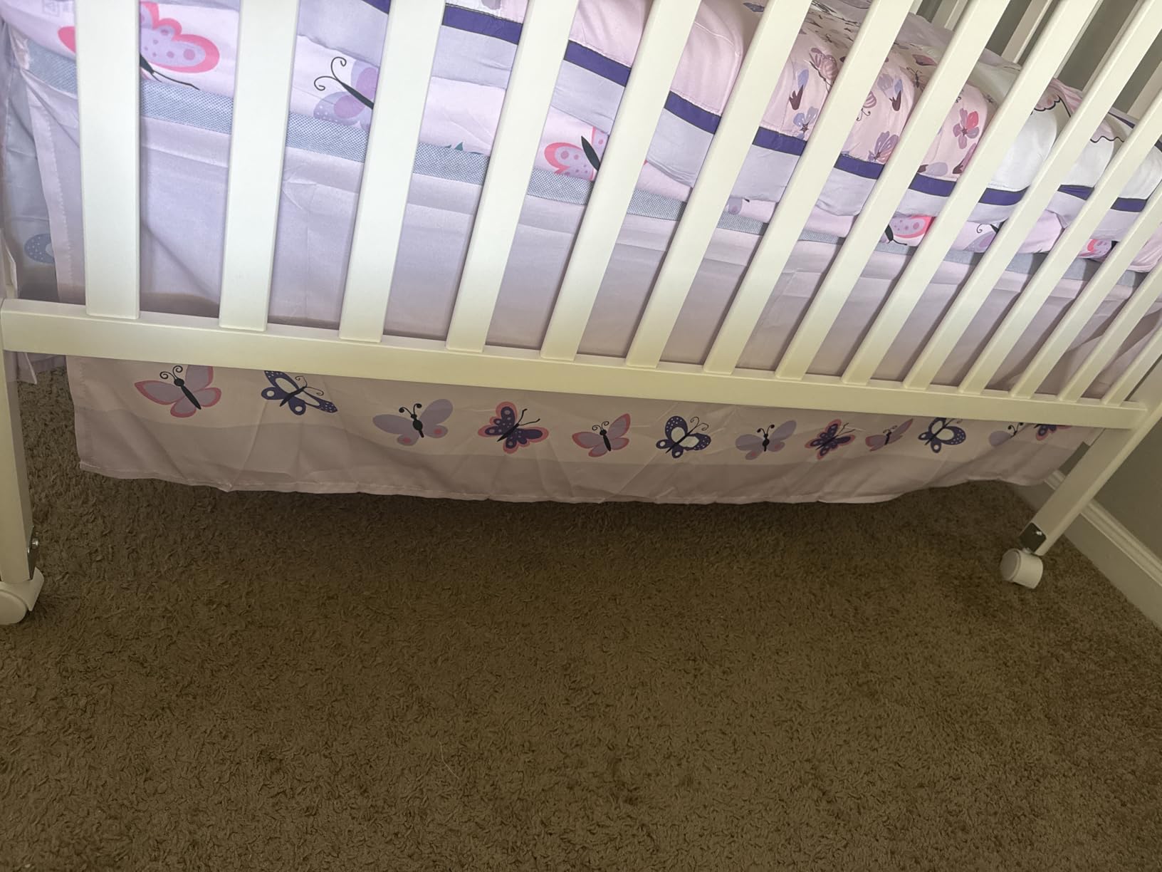 Tudomro 3 Pieces Butterfly Nursery Crib Bedding Set for Girls, Standard Size Bedding Sets with Comforter Fitted Sheet Crib Skirt(Pink) customer photo 1