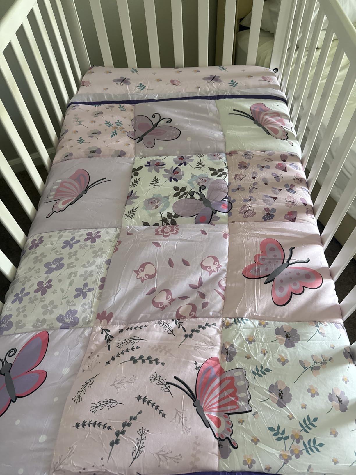 Tudomro 3 Pieces Butterfly Nursery Crib Bedding Set for Girls, Standard Size Bedding Sets with Comforter Fitted Sheet Crib Skirt(Pink) customer photo 2