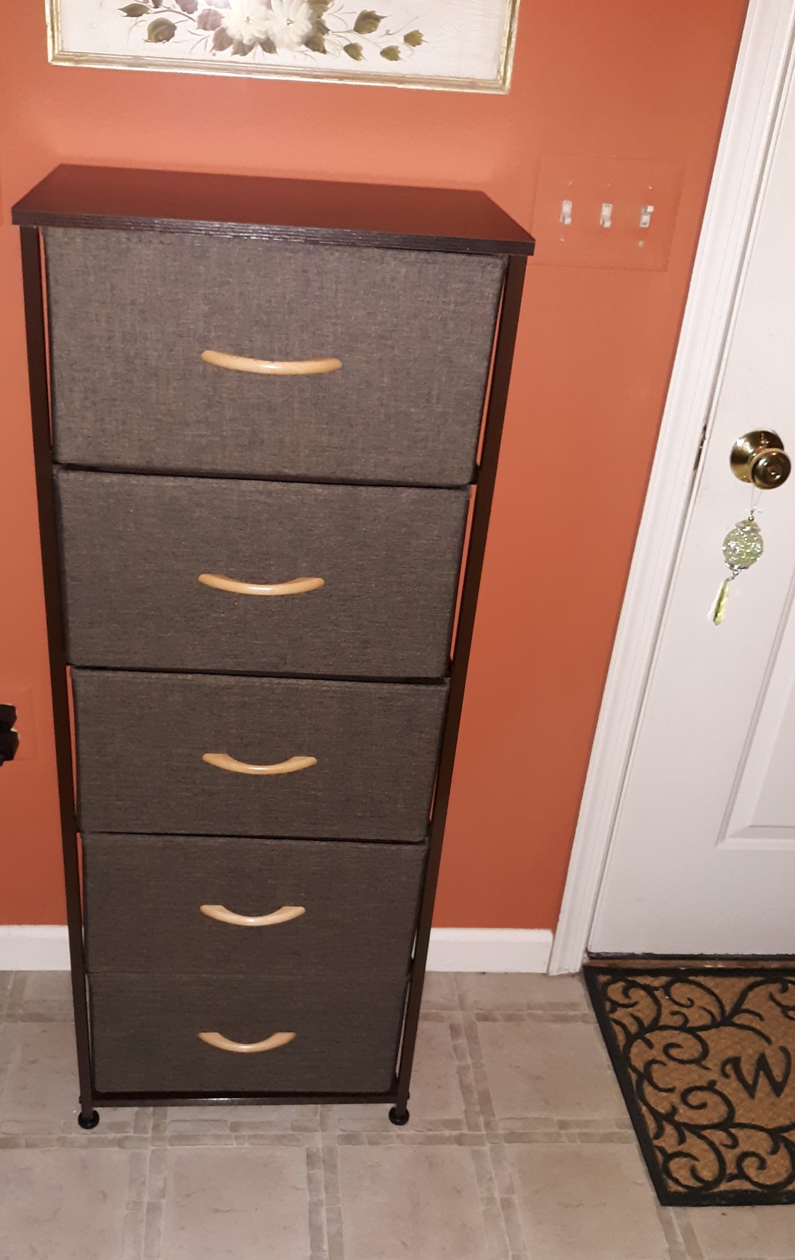 Crestlive Products Tall Dresser Vertical Storage Tower - Sturdy Steel Frame, Wood Top, Easy Pull Fabric Bins - Organizer Unit for Bedroom, Hallway, Entryway, Closets - 5 Drawers(White) customer photo 2