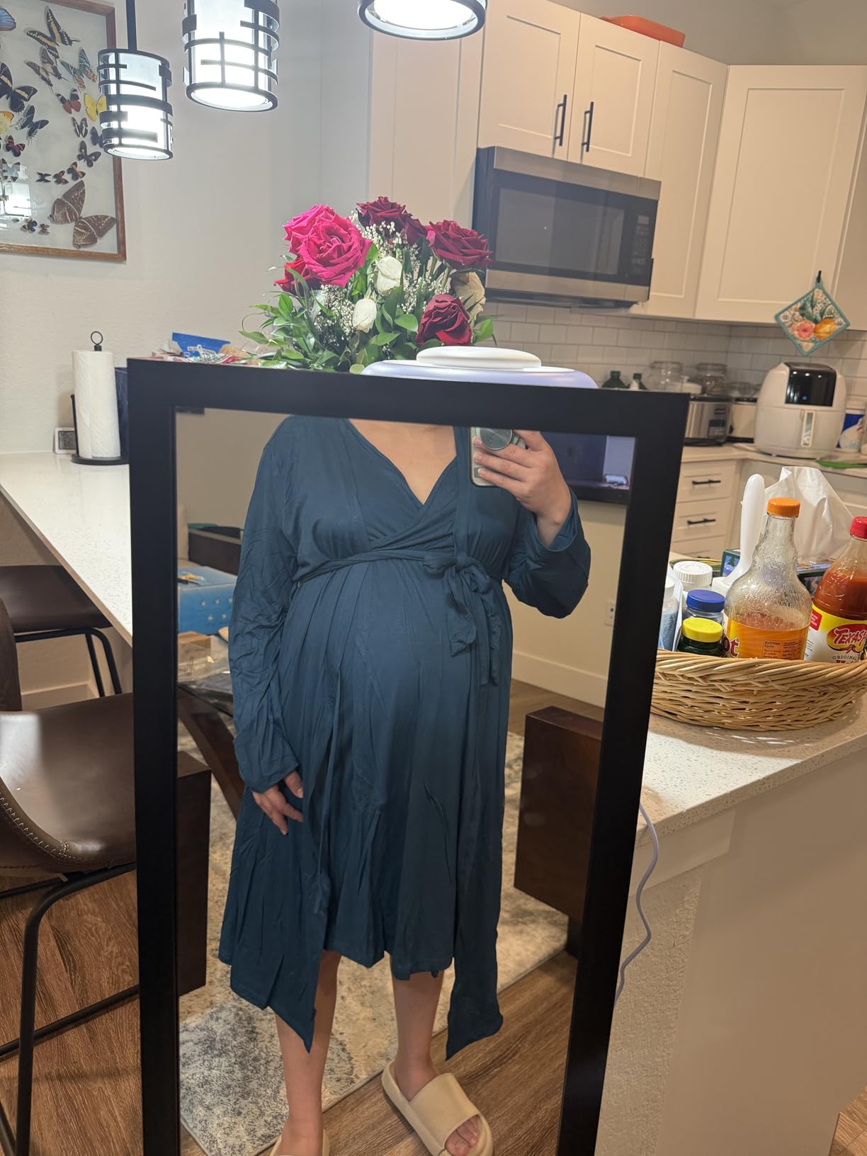 Women Maternity Nursing Gown and Robe Set 3 in 1 Labor Delivery Nursing Nightgown for Breastfeeding Hospital Bathrobe customer photo 2