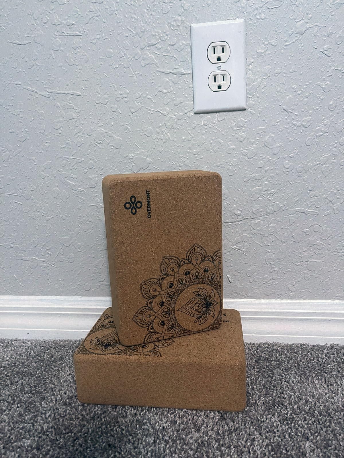 Overmont Cork Yoga Blocks 2 pack with 8ft Strap Natural Cork Bricks- High Density & Eco Friendly Yoga Accessories for Women - Ideal for Yoga Pilates General Fitness and Stretching 9x6x3'' customer photo 2