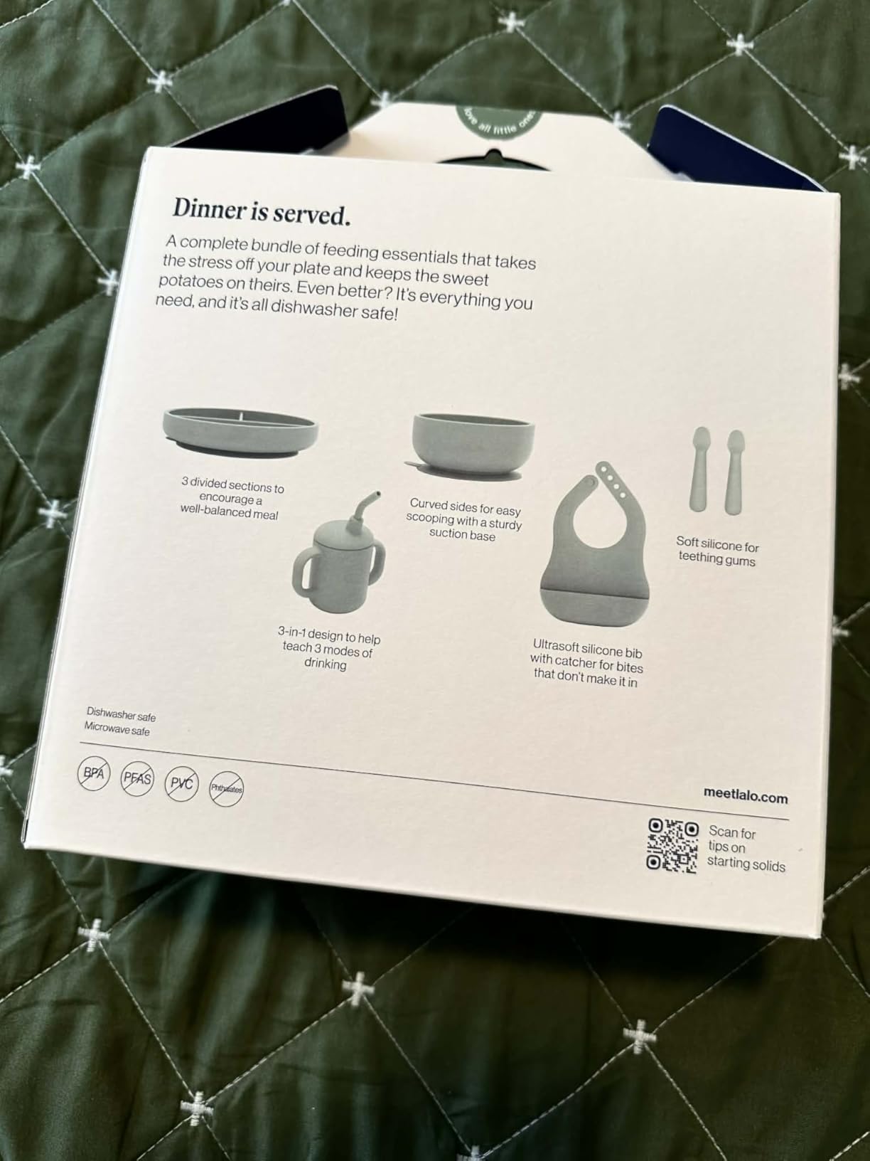 Lalo First Bites Silicone Baby Feeding Set - Baby Led Weaning Supplies - Non-Toxic Silicone - Includes 1 Bib, 2 Spoons, Training Cup, Suction Plate and Bowl - 6 Pieces - Oatmeal customer photo 2
