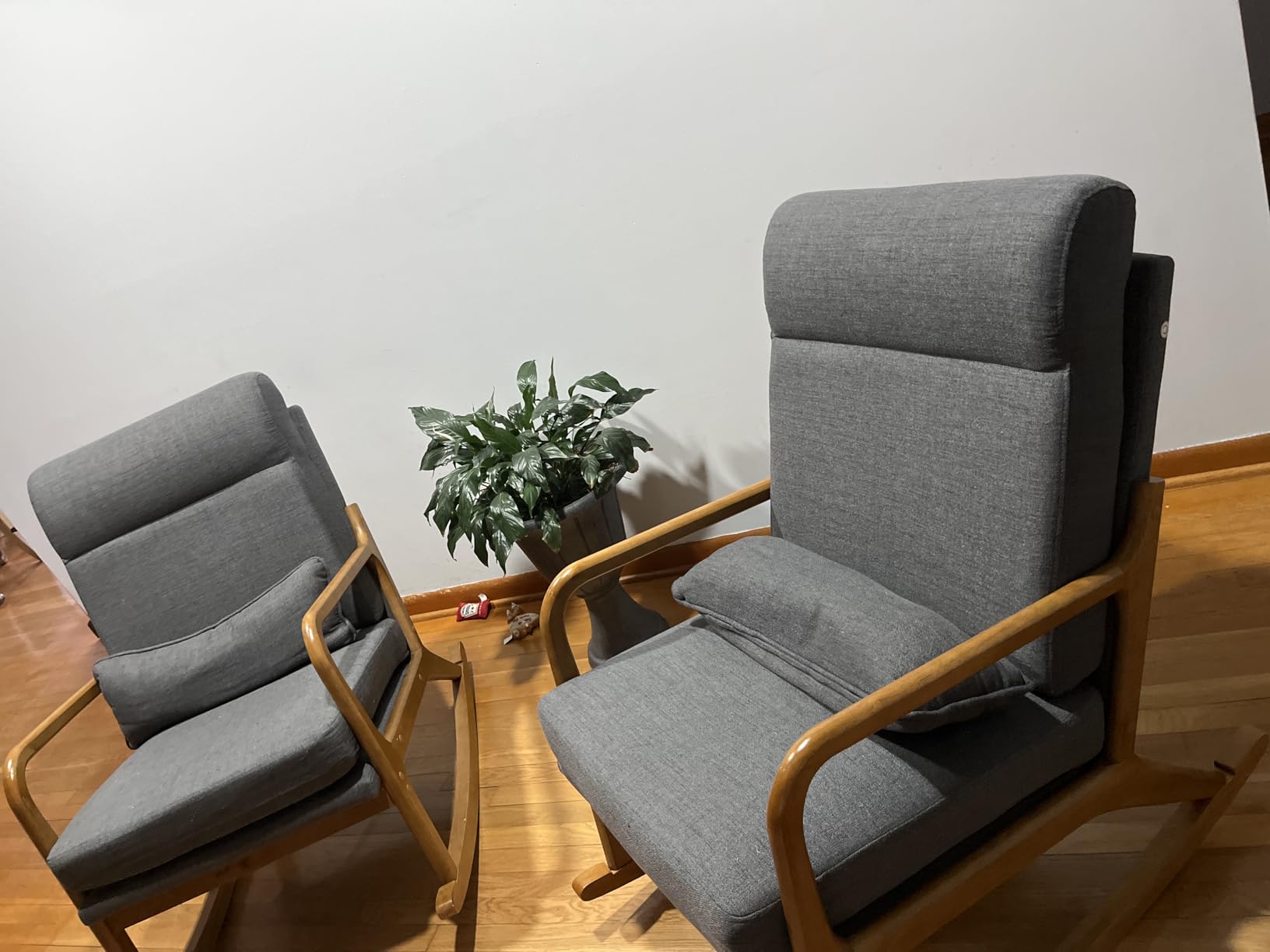 Karl Home Nursery Rocking Chair Removable Glider Rocker, High Backrest Rocking Armchair Mid-Century Accent Chair with Lumbar Pillow for Bedroom, Living Room, Nursery (Light Gray) customer photo 1