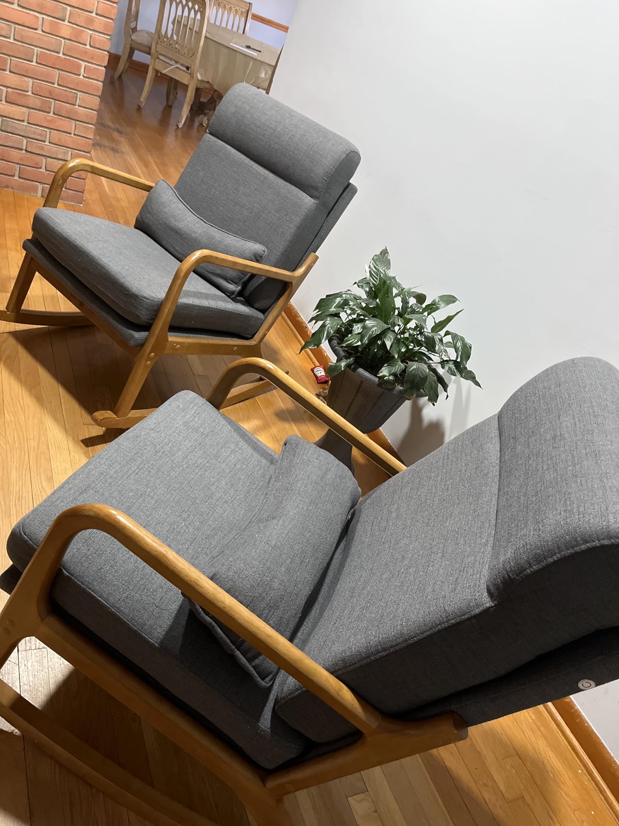 Karl Home Nursery Rocking Chair Removable Glider Rocker, High Backrest Rocking Armchair Mid-Century Accent Chair with Lumbar Pillow for Bedroom, Living Room, Nursery (Light Gray) customer photo 2