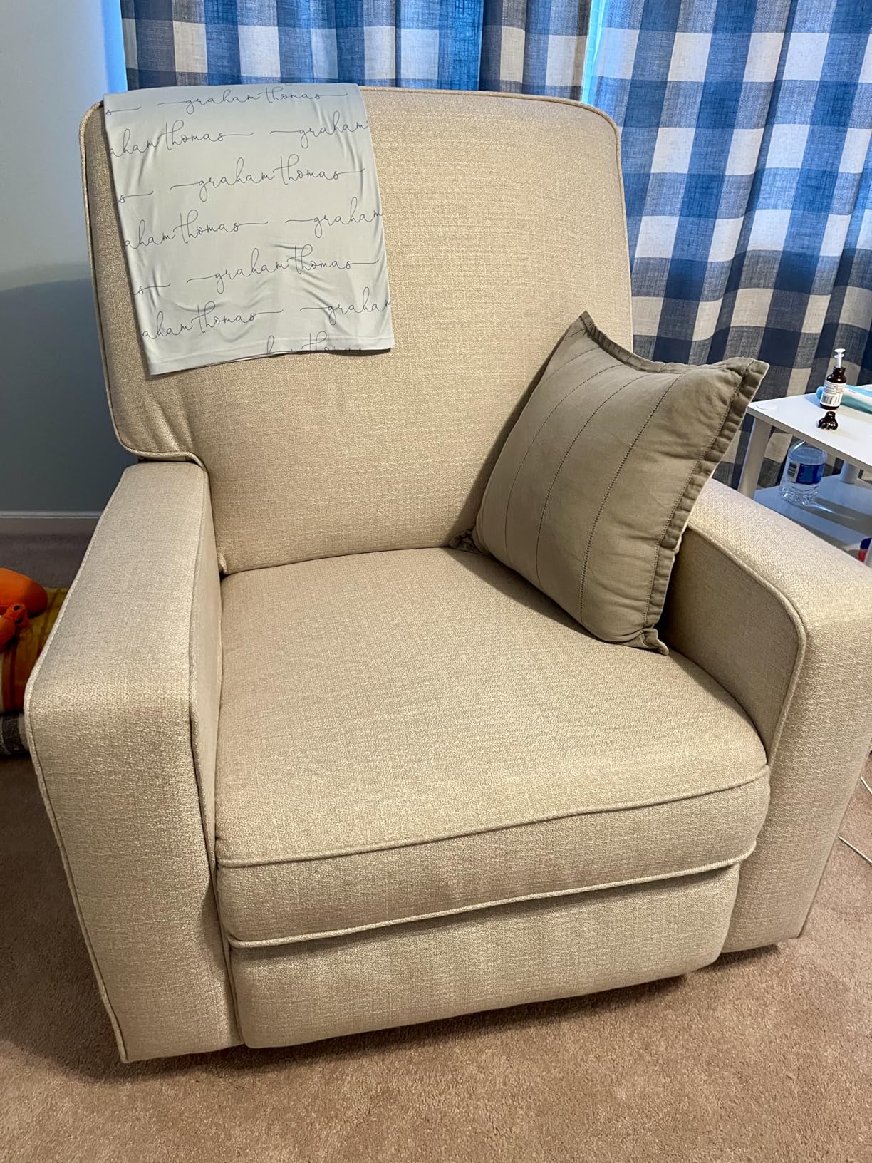 Harkawon Swivel Rocker Recliner Chair, Glider Rocker Recliner, Rocking Chair Nursery, Fabric Chair with High Back, Deep Seat, for Living Room, Bedroom, Beige customer photo 1