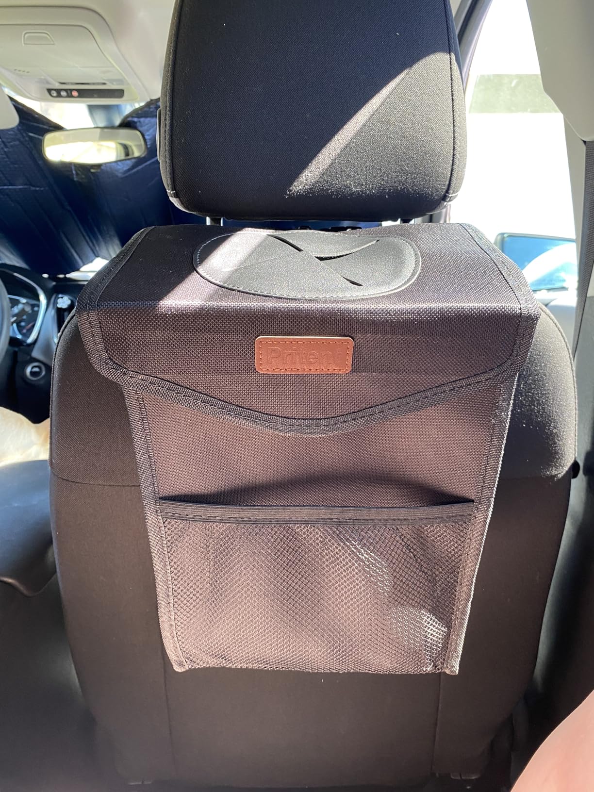 Pritent Car Trash Can with Lid, Cute Leakproof Car Trash Garbage Bag Hanging Vehicle Trash Bin Small Portable Automotive Garbage Cans Organizer for Back/Front Seat/Console(Trapezoid,Black) customer photo 1