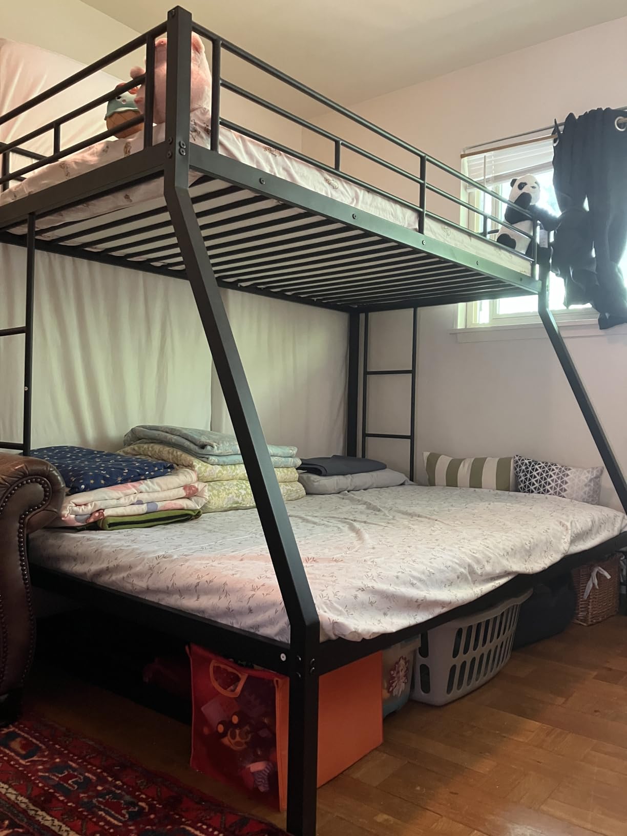 Giantex Twin Over Full Bunk Bed with Trundle, Heavy-Duty Metal Triple Bunk Beds w/Two Side Ladders & Safety Guard Rail, 3 in 1 Bunk Beds for Kids Teens, No Box Spring Needed, Black customer photo 2