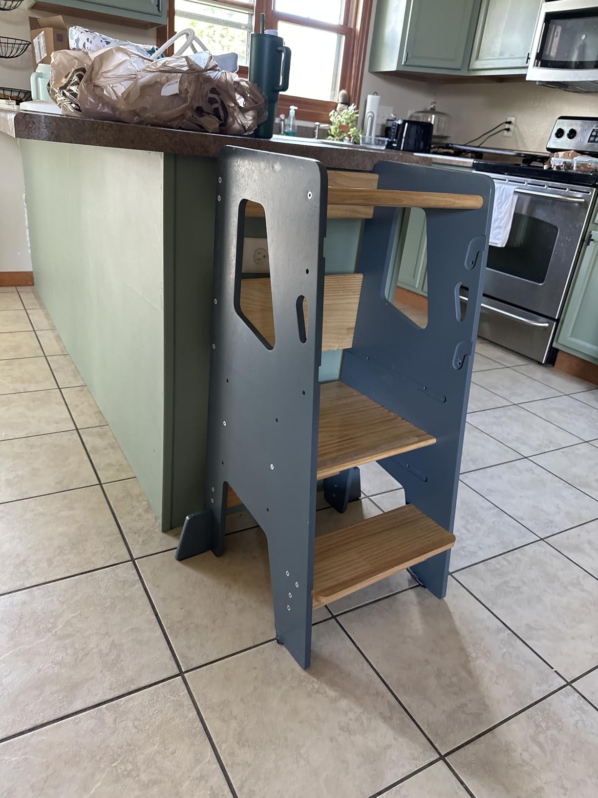 OCODILE Toddler Standing Tower - Adjustable Height Toddler Kitchen Stool Helper - Ideal Kids Kitchen Step Stool for Learning New Skills - Extra Secure with Safety Feet - White customer photo 2
