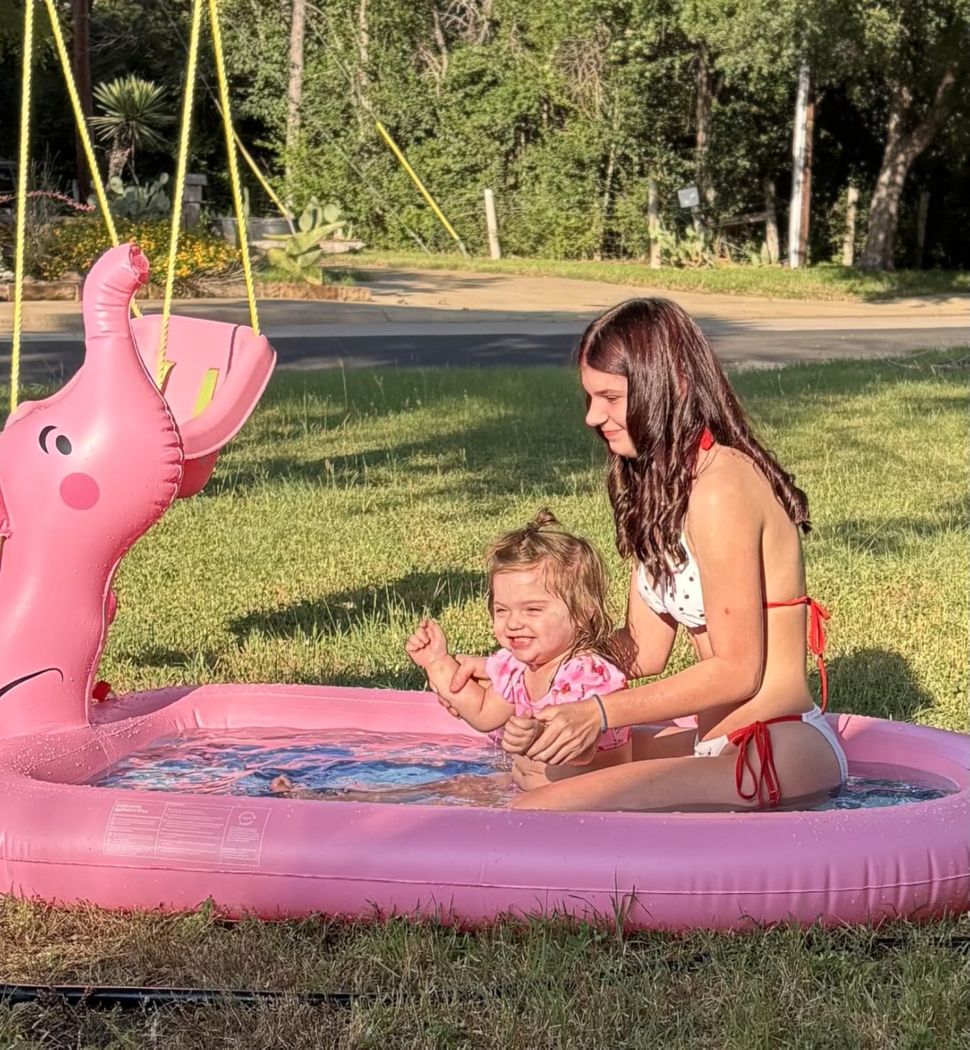 QPAU Splash Pads for Toddlers 1-3, Pink Elephant Toy Splash Pad for Kids, Outdoor Play Mat for Babies, Inflatable Sprinkler Pool for Birthday Girl Gifts 1 Year Old Girl customer photo 2