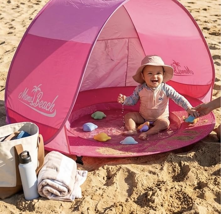 Baby Beach Tent Pop Up Portable Shade Pool UPF50+ UV Protection Sun Shelter for Infant with Easy Set Up Canopy (Pink Beach Tent) customer photo 1