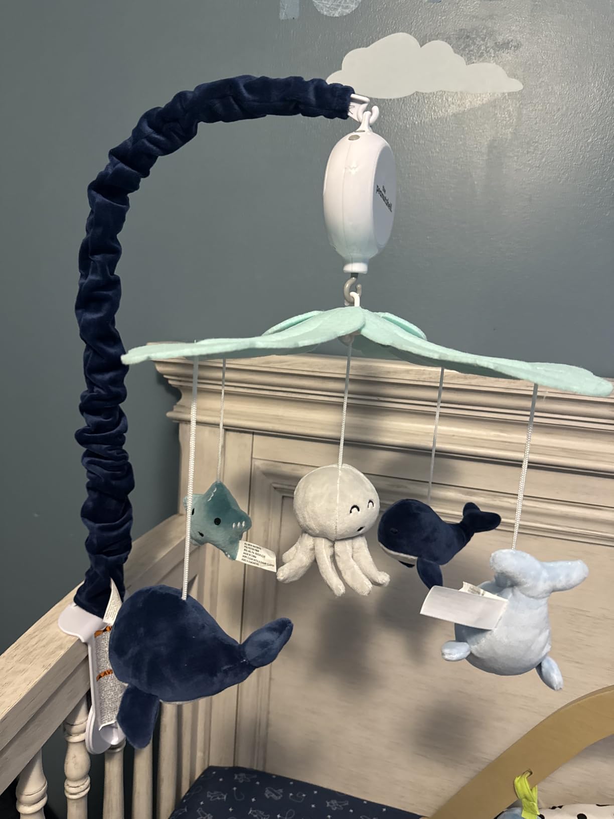 The Peanutshell Crib Mobile for Boys or Girls - Light and Dark Blue Musical Baby Crib Mobile with 12 Lullabies, Ocean Baby Nautical Nursery Decor customer photo 2