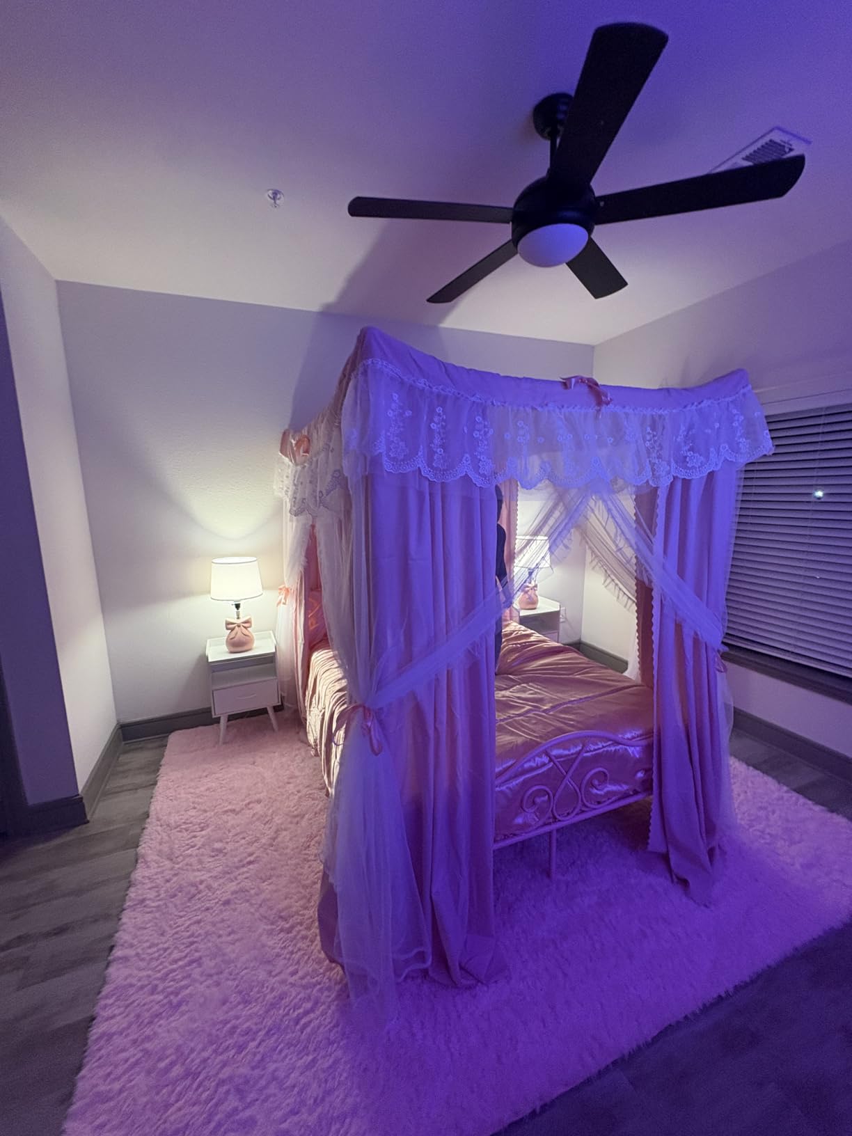 Weehom Princess Canopy Bed Frame with 4 Posters, Sturdy Metal Platform Mattress Foundation with Headboard&Footboard No Box Spring Needed Twin Size Bed for Kids Girls Adults Pink customer photo 2