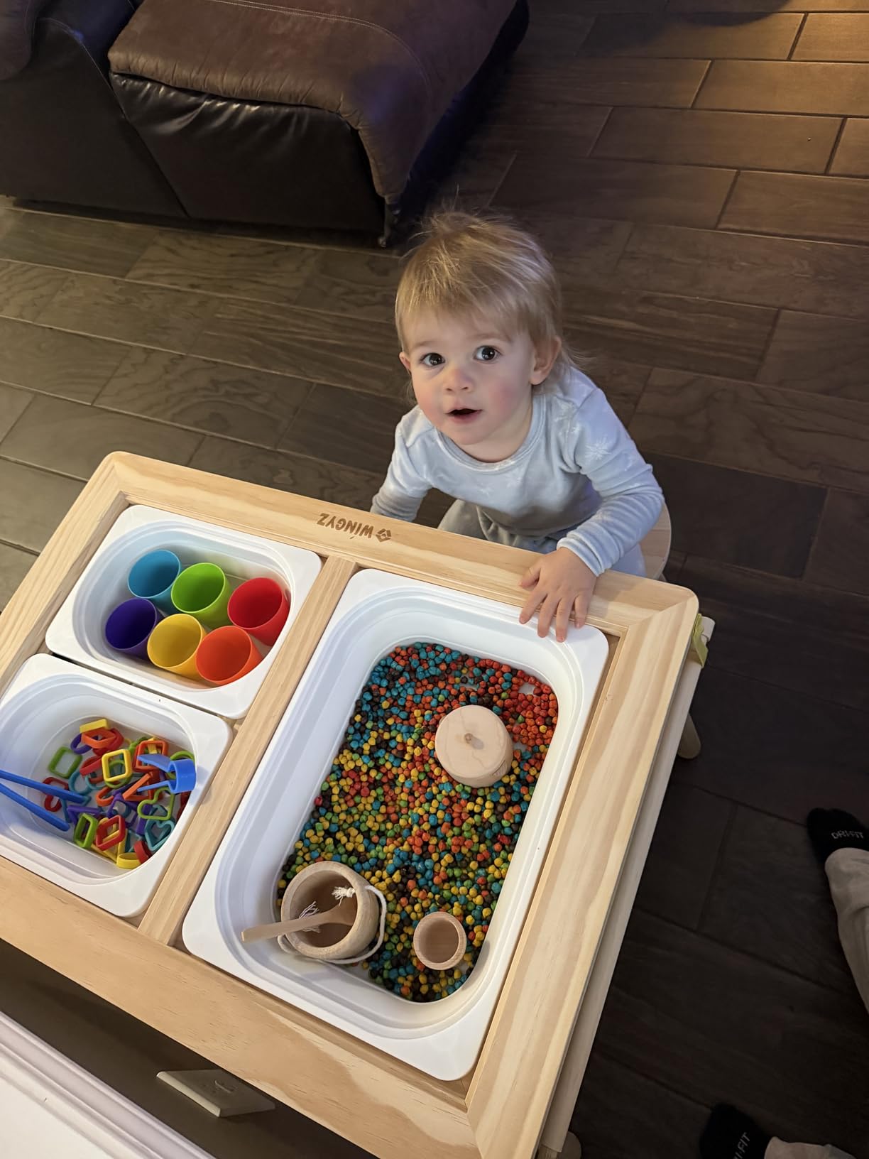 WINGYZ Sensory Table and Chair Set, 3 in 1 Kids Table for Play Study Art Dining Toys Storage, Sensory Activity Tables for Toddler with Storage Bins, Children's Gifts for Boys and Girls customer photo 1