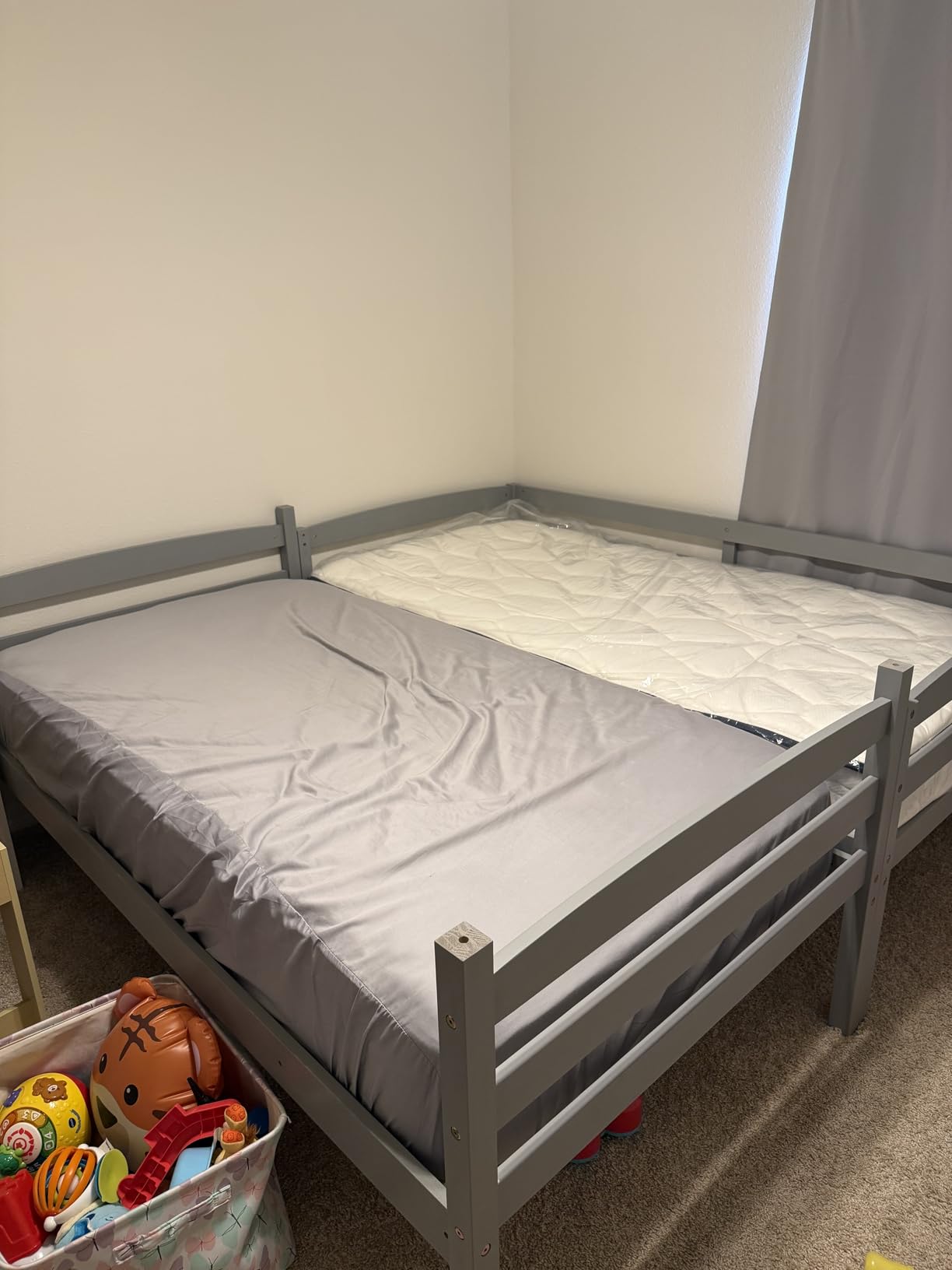 KOMFOTT Bunk Bed Twin Over Twin, Bunk Bed Frame w/Full-Length Guardrail & Integrated Ladder, Wood Bunk Bed for Small Space, Converts to 2 Individual Beds for Kids & Adults, No Box Spring Needed customer photo 1